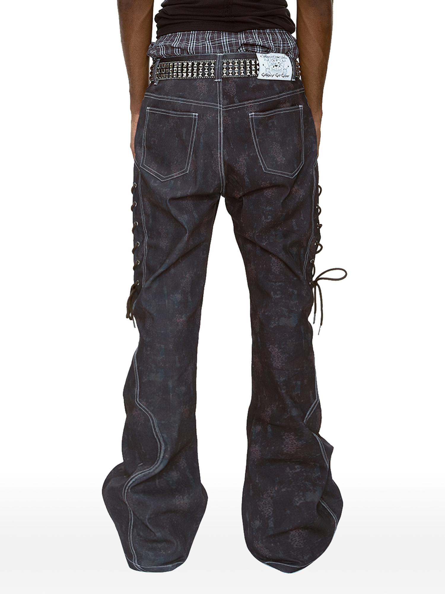 CYCYCY Wasteland Leopard Drawcord Flared Jeans-Jeans-XXS / 27"-Free Shipping Leatheretro
