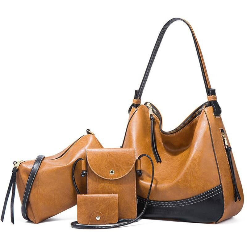Elegant Tassel Leather Shoulder Handbag 4 Sets Hobo Bag-Handbags-Brown-Free Shipping Leatheretro