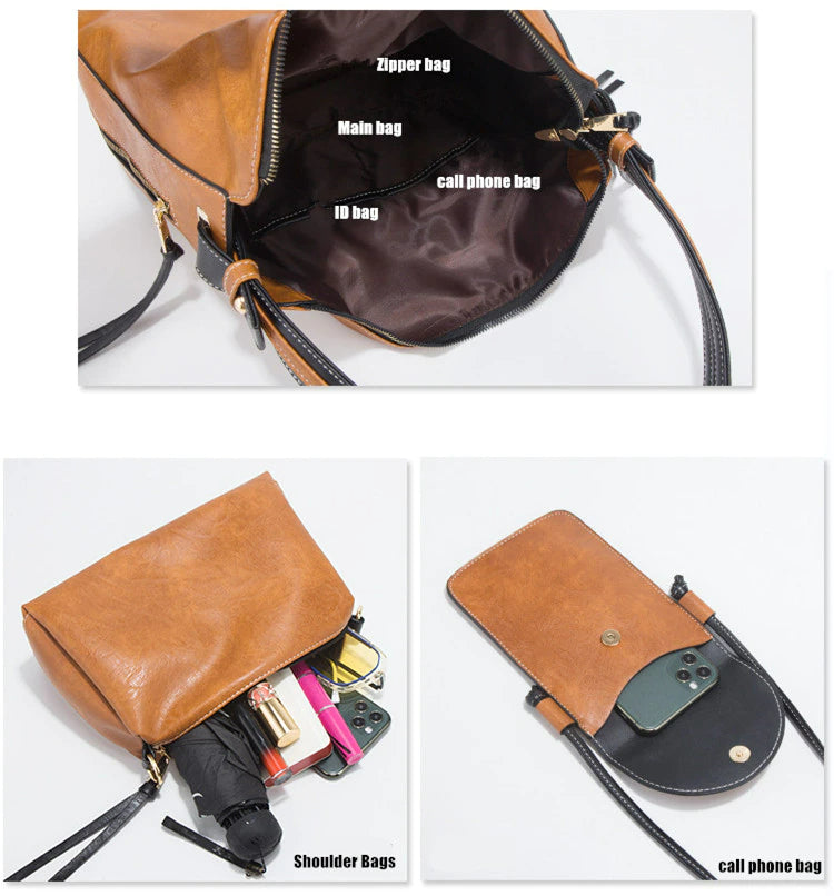 Elegant Tassel Leather Shoulder Handbag 4 Sets Hobo Bag-Handbags-Black-Free Shipping Leatheretro