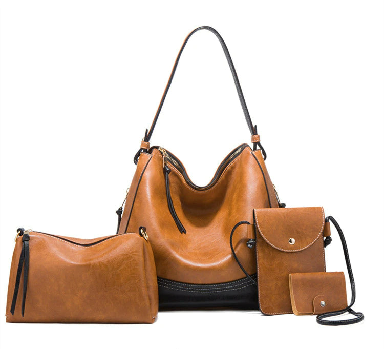 Elegant Tassel Leather Shoulder Handbag 4 Sets Hobo Bag-Handbags-Black-Free Shipping Leatheretro