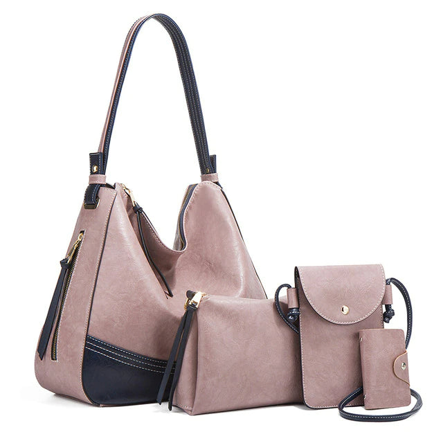Elegant Tassel Leather Shoulder Handbag 4 Sets Hobo Bag-Handbags-Pink-Free Shipping Leatheretro