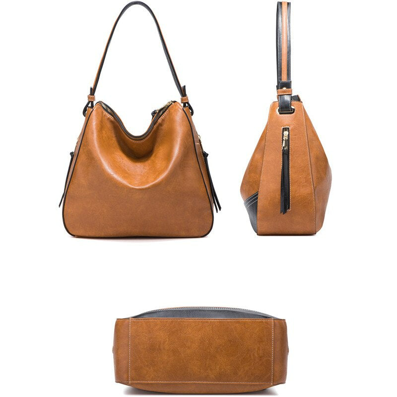 Elegant Tassel Leather Shoulder Handbag 4 Sets Hobo Bag-Handbags-Black-Free Shipping Leatheretro
