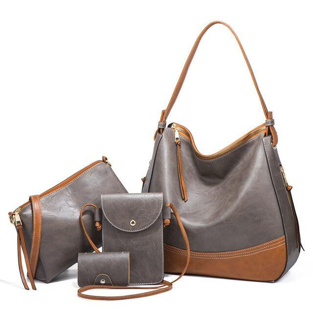 Elegant Tassel Leather Shoulder Handbag 4 Sets Hobo Bag-Handbags-Grey-Free Shipping Leatheretro