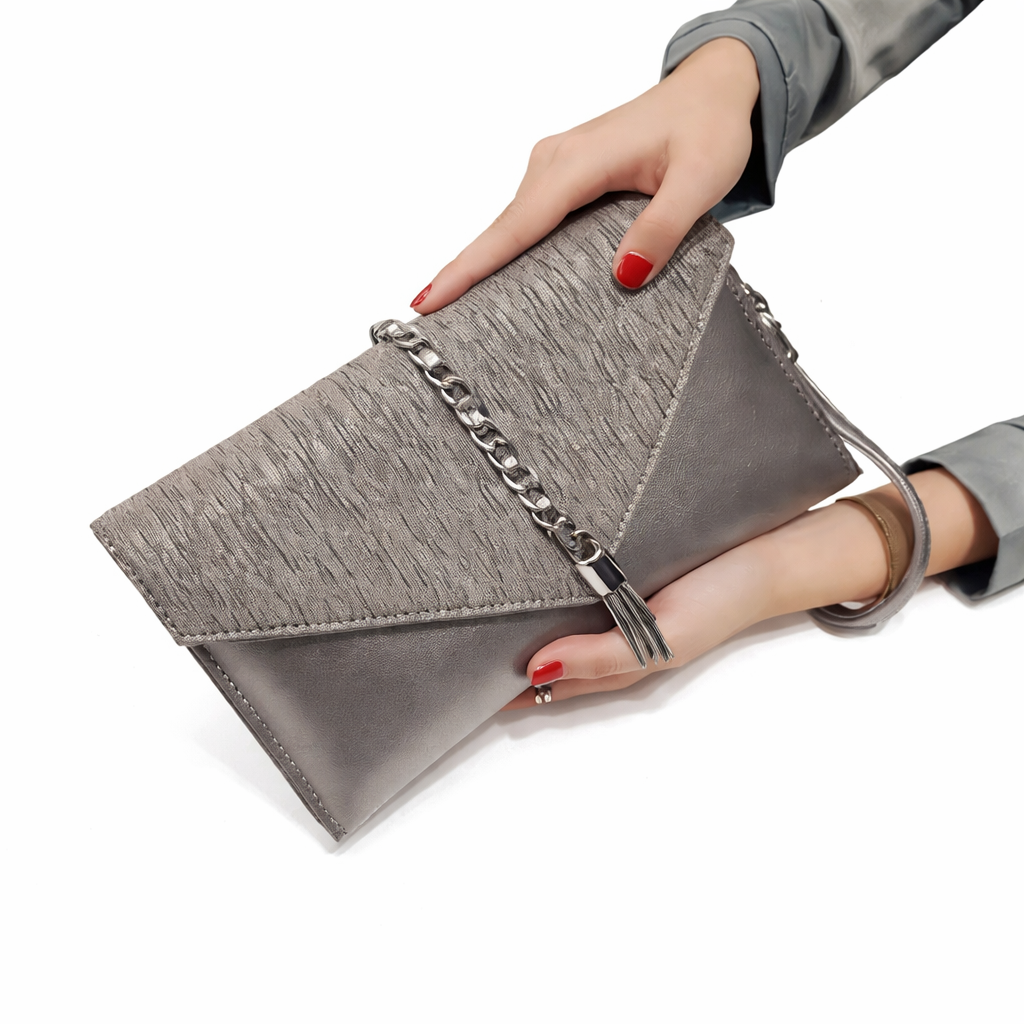 PU leather Tassels ladies Women Shoulder Bag - Envelope Clutches Purse-Clutch-Black-Free Shipping Leatheretro