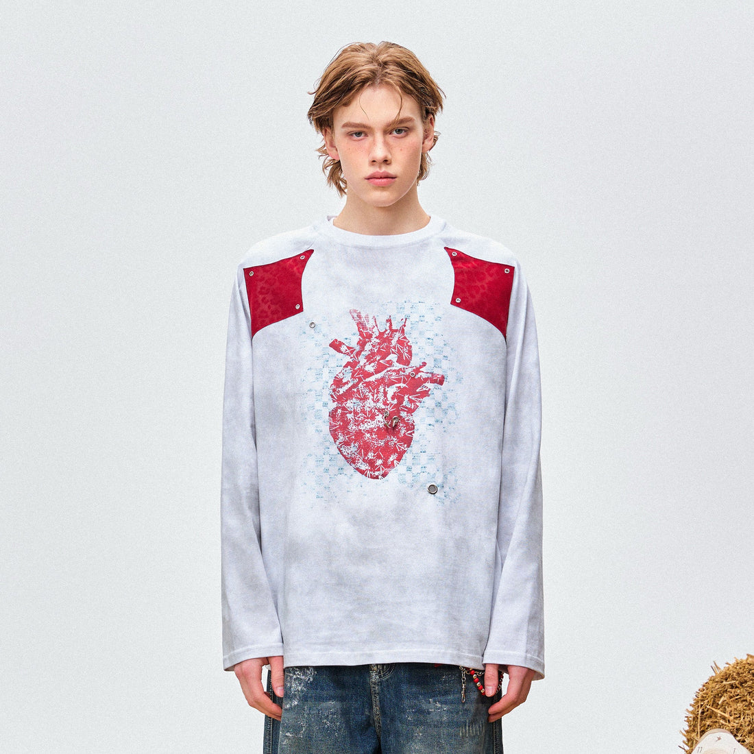 OIPWORD Heart Graphic Appliqu¨¦ Long-Sleeve Tee-L/S Tee-S-Free Shipping Leatheretro