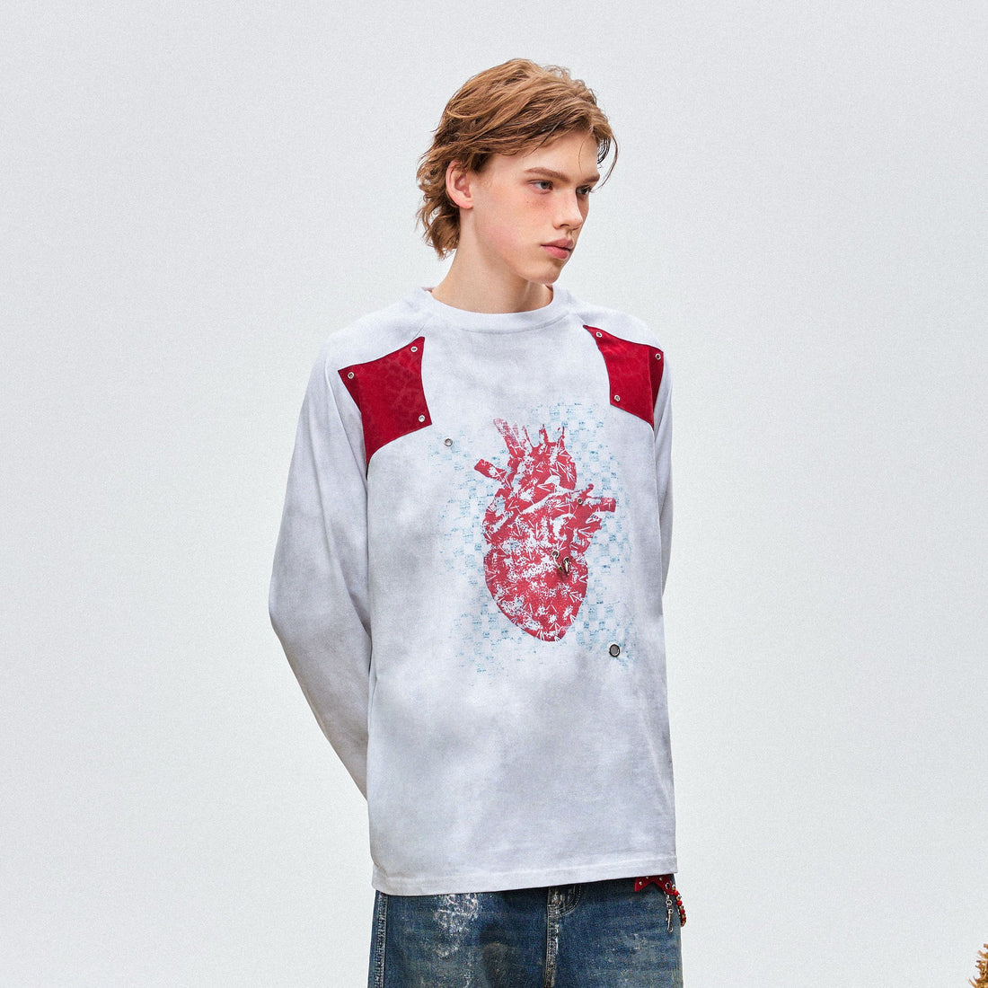OIPWORD Heart Graphic Appliqu¨¦ Long-Sleeve Tee-L/S Tee-S-Free Shipping Leatheretro