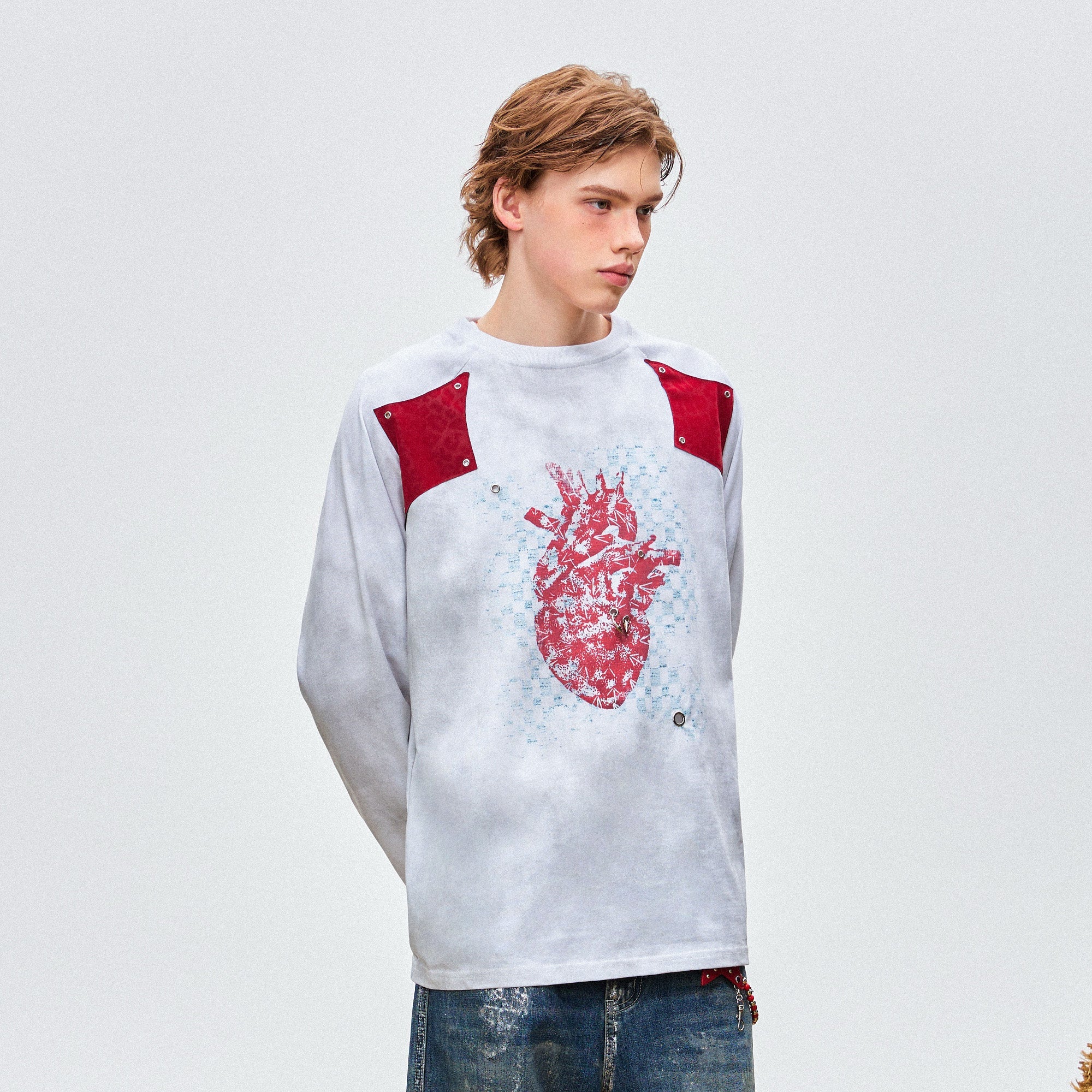OIPWORD Heart Graphic Appliqu¨¦ Long-Sleeve Tee-L/S Tee-S-Free Shipping Leatheretro