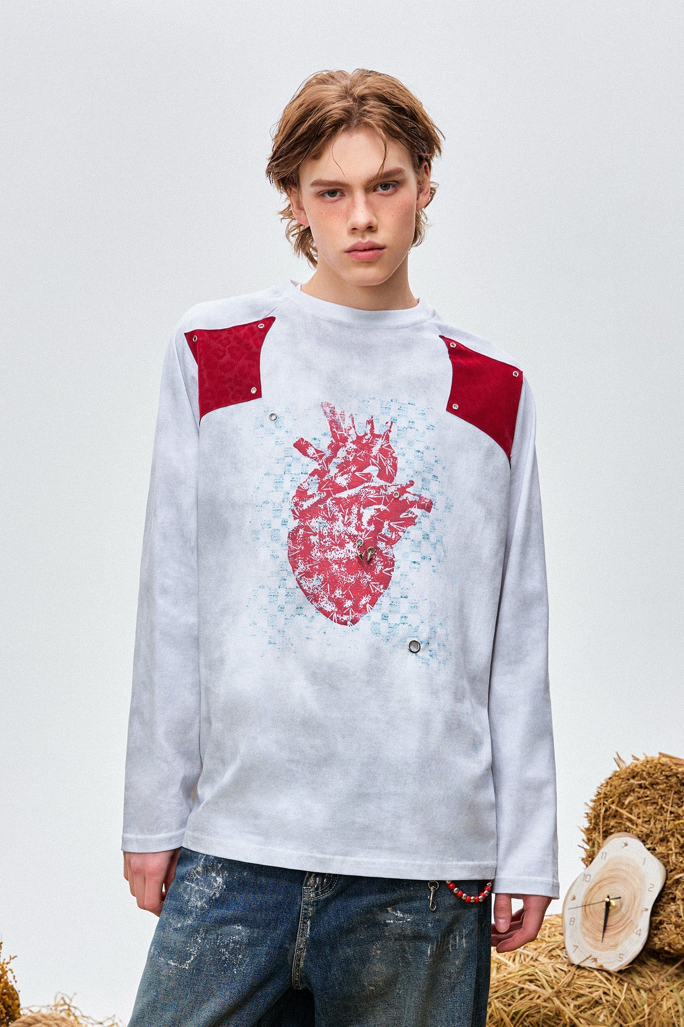 OIPWORD Heart Graphic Appliqu¨¦ Long-Sleeve Tee-L/S Tee-S-Free Shipping Leatheretro