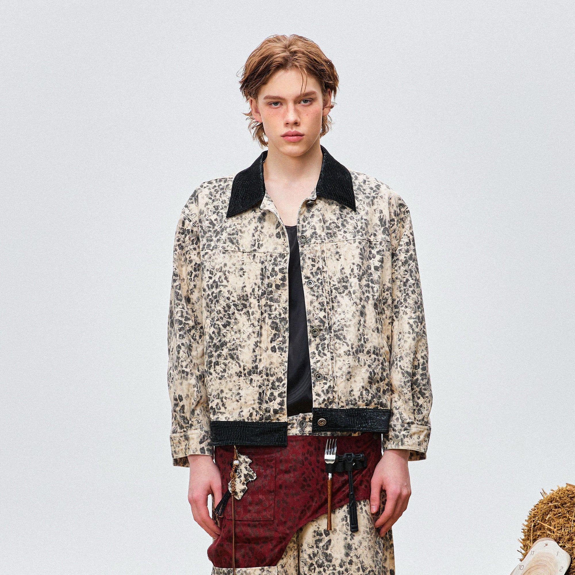 OIPWORD Retro Leopard Contrast-Collar Denim Jacket-Jacket-S-Free Shipping Leatheretro