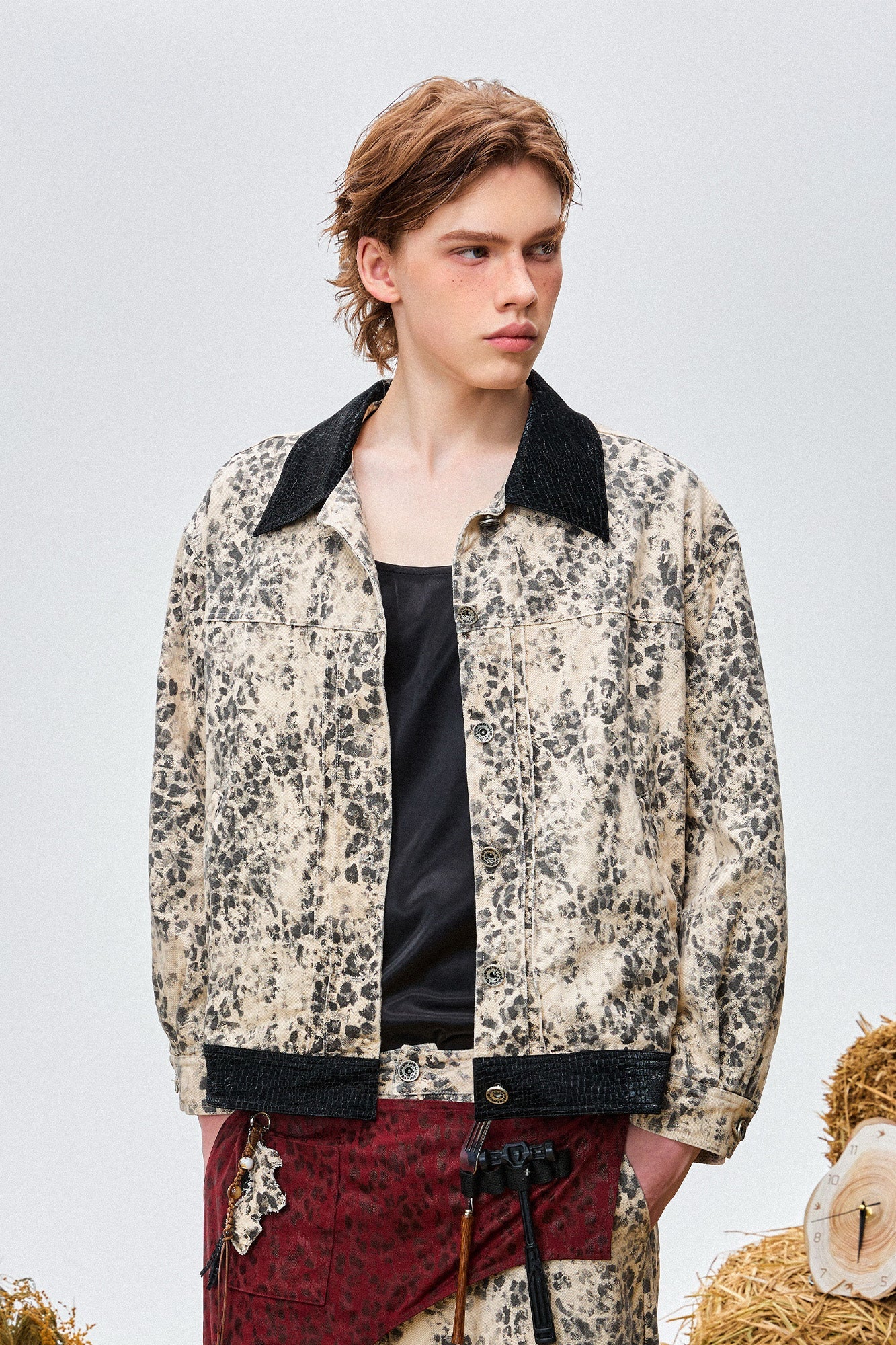 OIPWORD Retro Leopard Contrast-Collar Denim Jacket-Jacket-S-Free Shipping Leatheretro