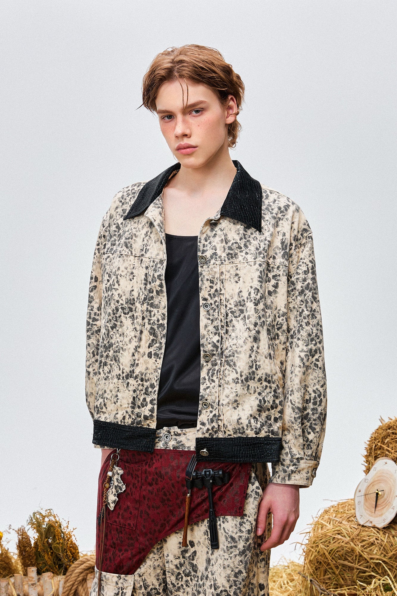 OIPWORD Retro Leopard Contrast-Collar Denim Jacket-Jacket-S-Free Shipping Leatheretro