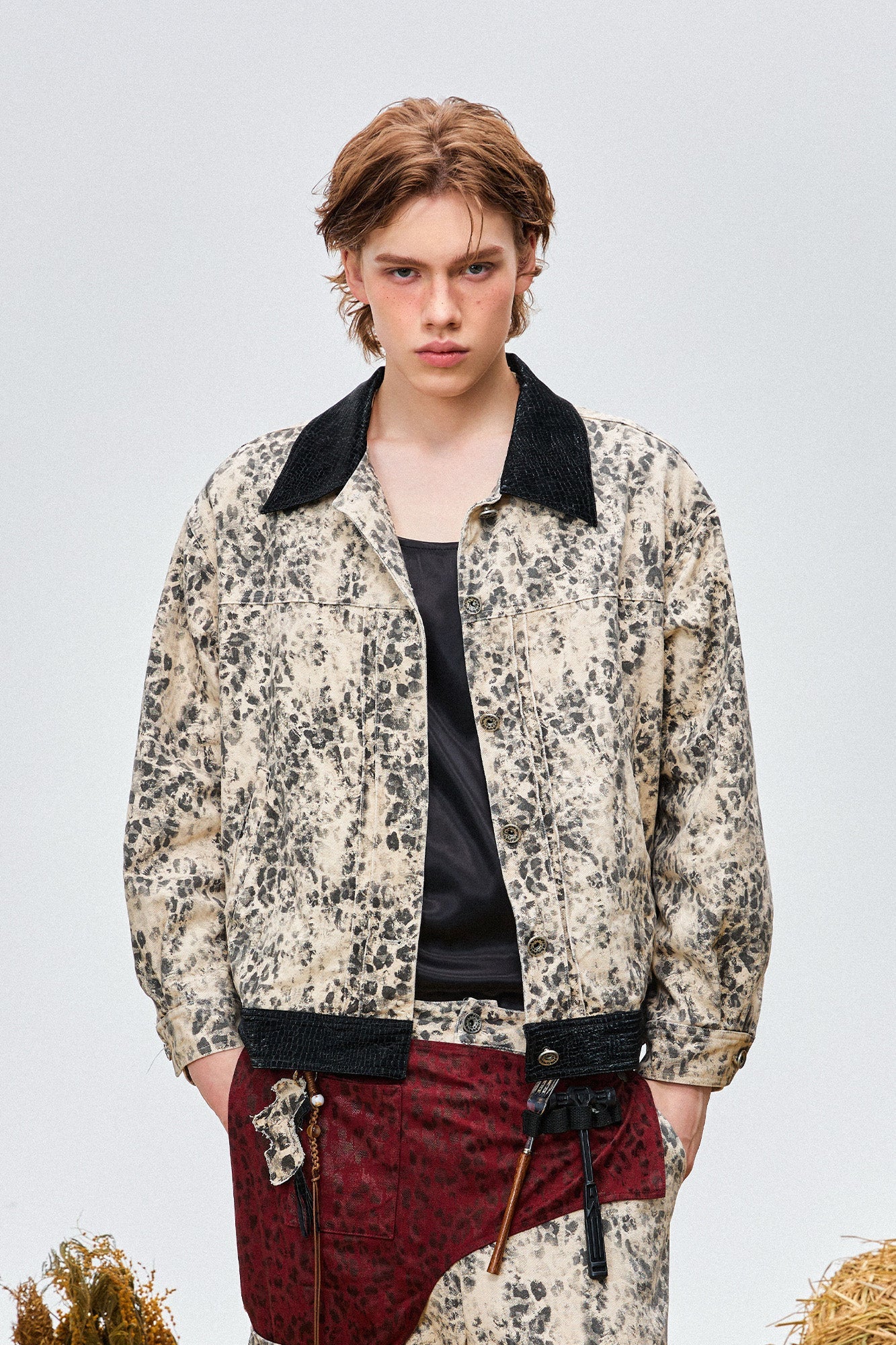 OIPWORD Retro Leopard Contrast-Collar Denim Jacket-Jacket-S-Free Shipping Leatheretro