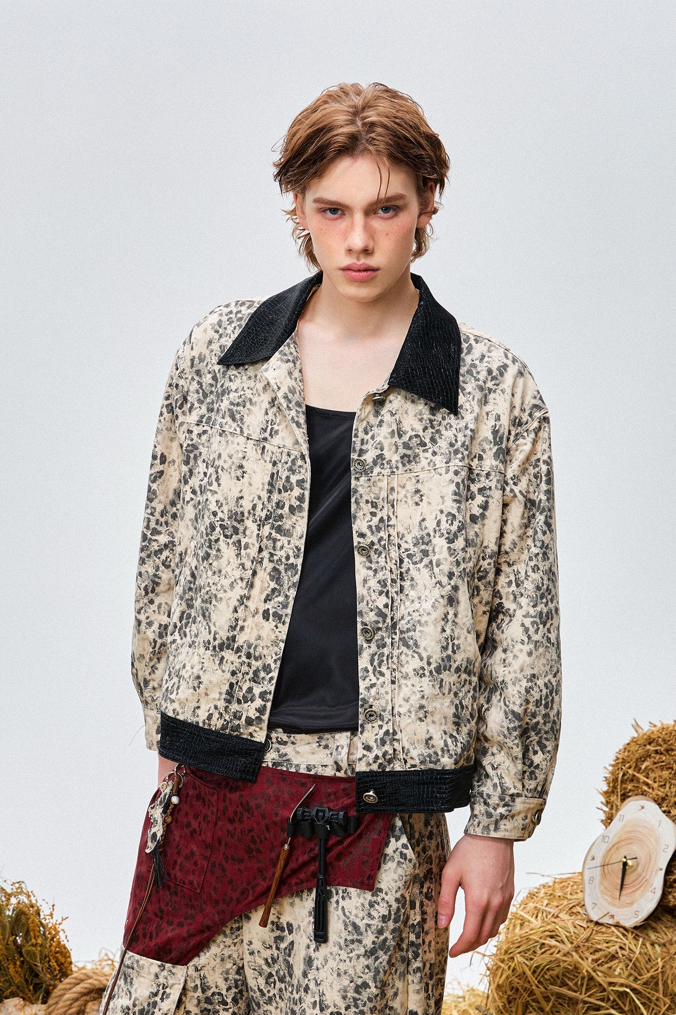 OIPWORD Retro Leopard Contrast-Collar Denim Jacket-Jacket-S-Free Shipping Leatheretro