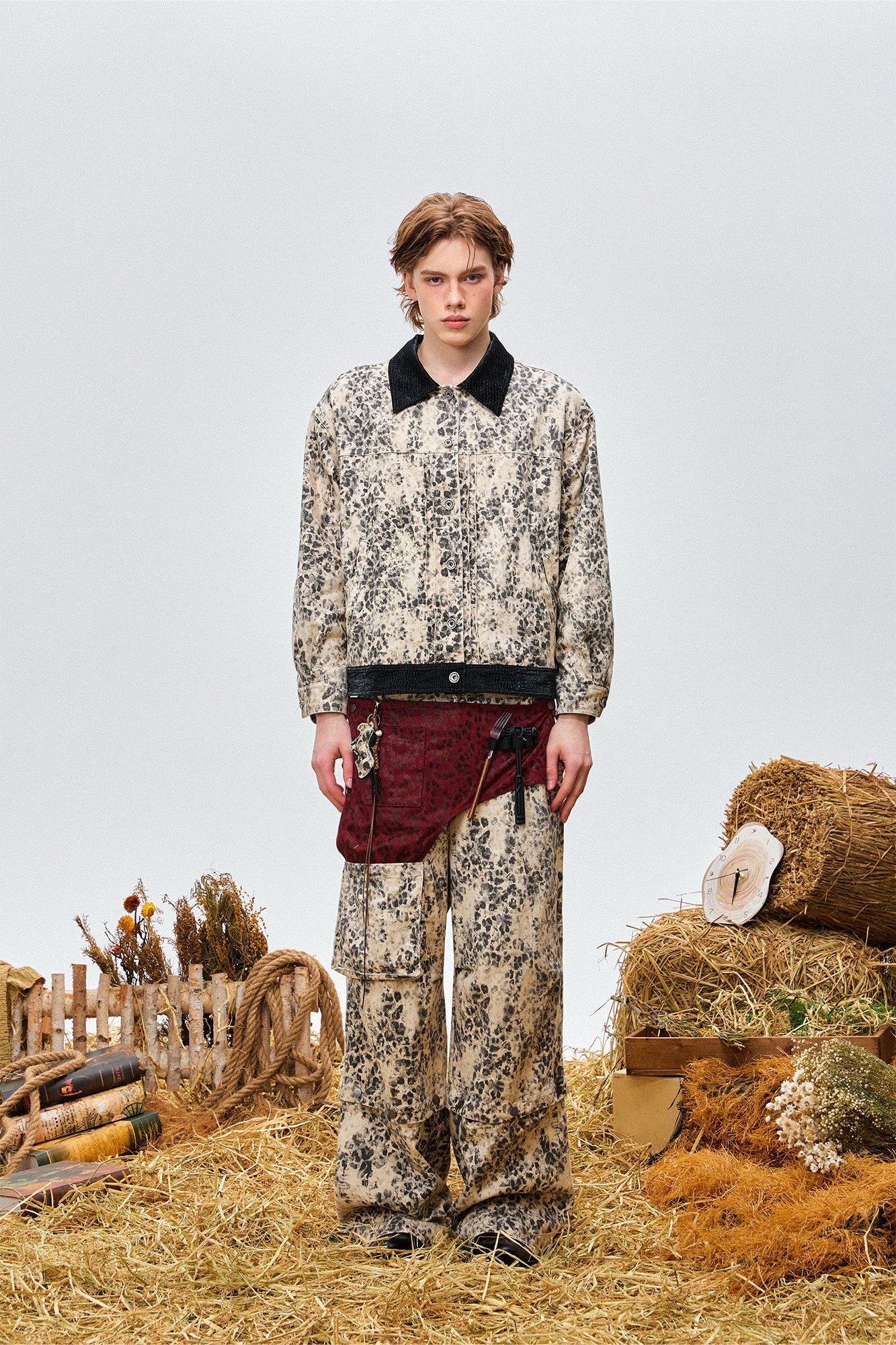 OIPWORD Retro Leopard Contrast-Collar Denim Jacket-Jacket-S-Free Shipping Leatheretro