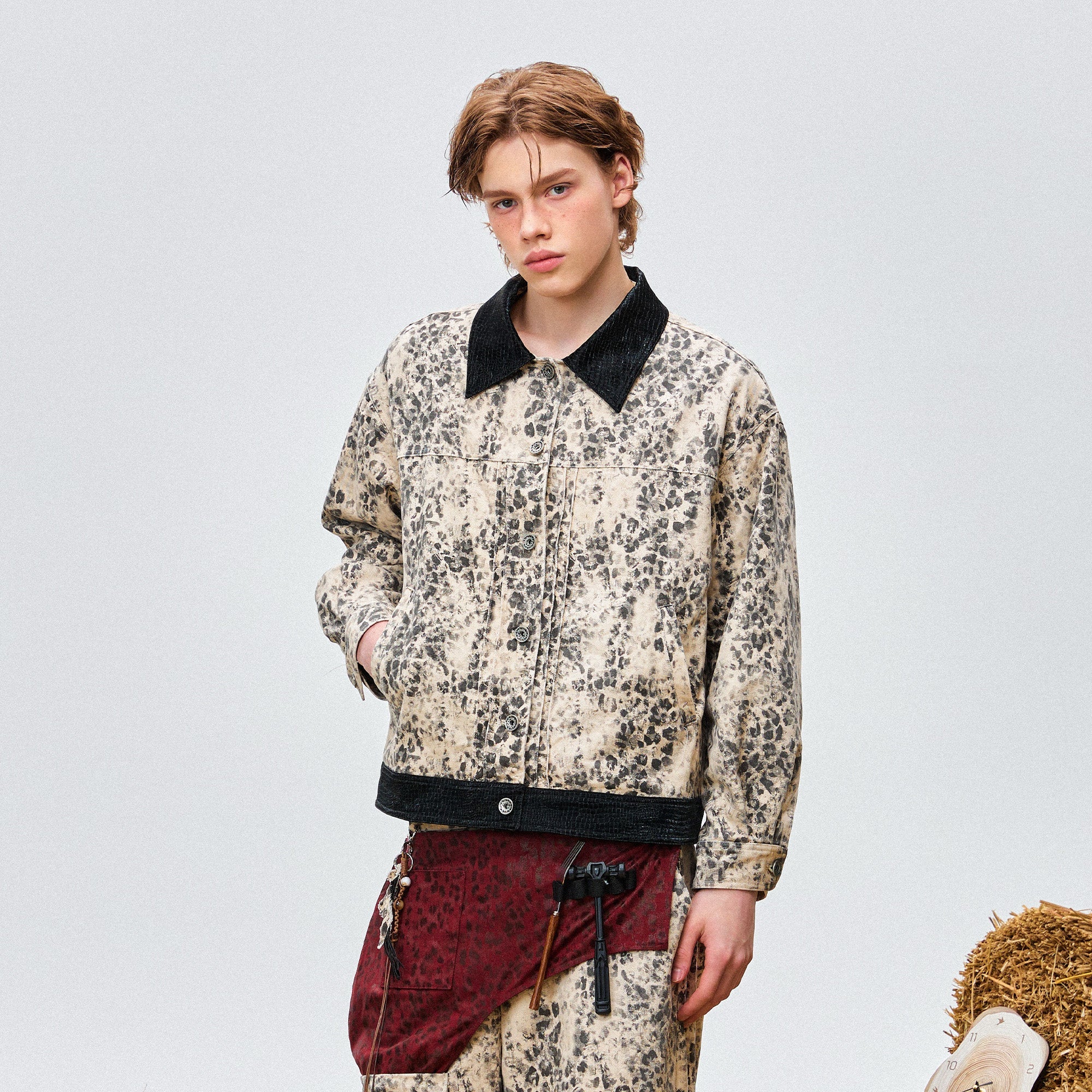 OIPWORD Retro Leopard Contrast-Collar Denim Jacket-Jacket-S-Free Shipping Leatheretro