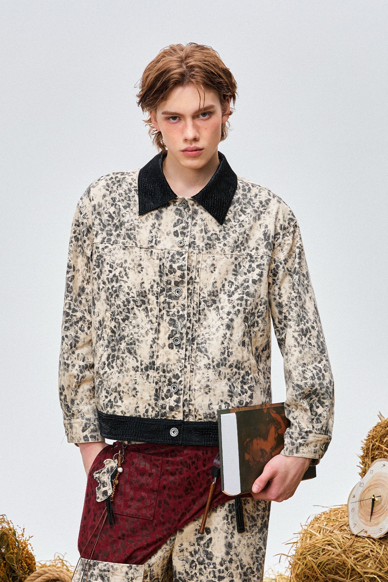 OIPWORD Retro Leopard Contrast-Collar Denim Jacket-Jacket-S-Free Shipping Leatheretro