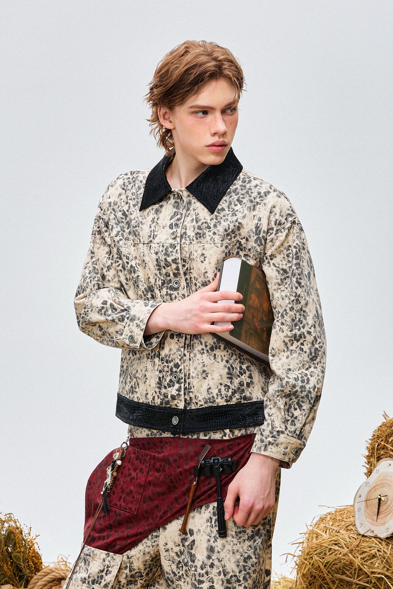 OIPWORD Retro Leopard Contrast-Collar Denim Jacket-Jacket-S-Free Shipping Leatheretro
