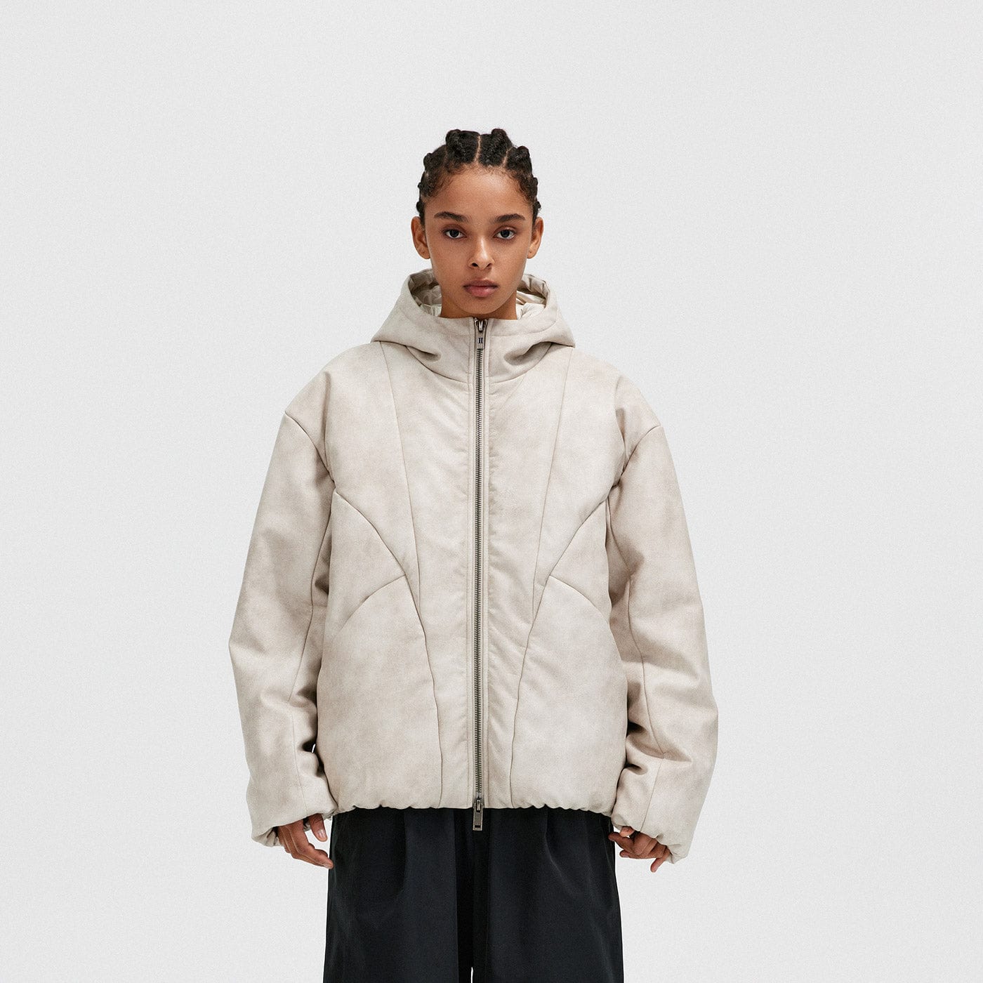 BONELESS Spliced Faux Leather Cotton Padded Jacket-Jacket-S-Beige-Free Shipping Leatheretro