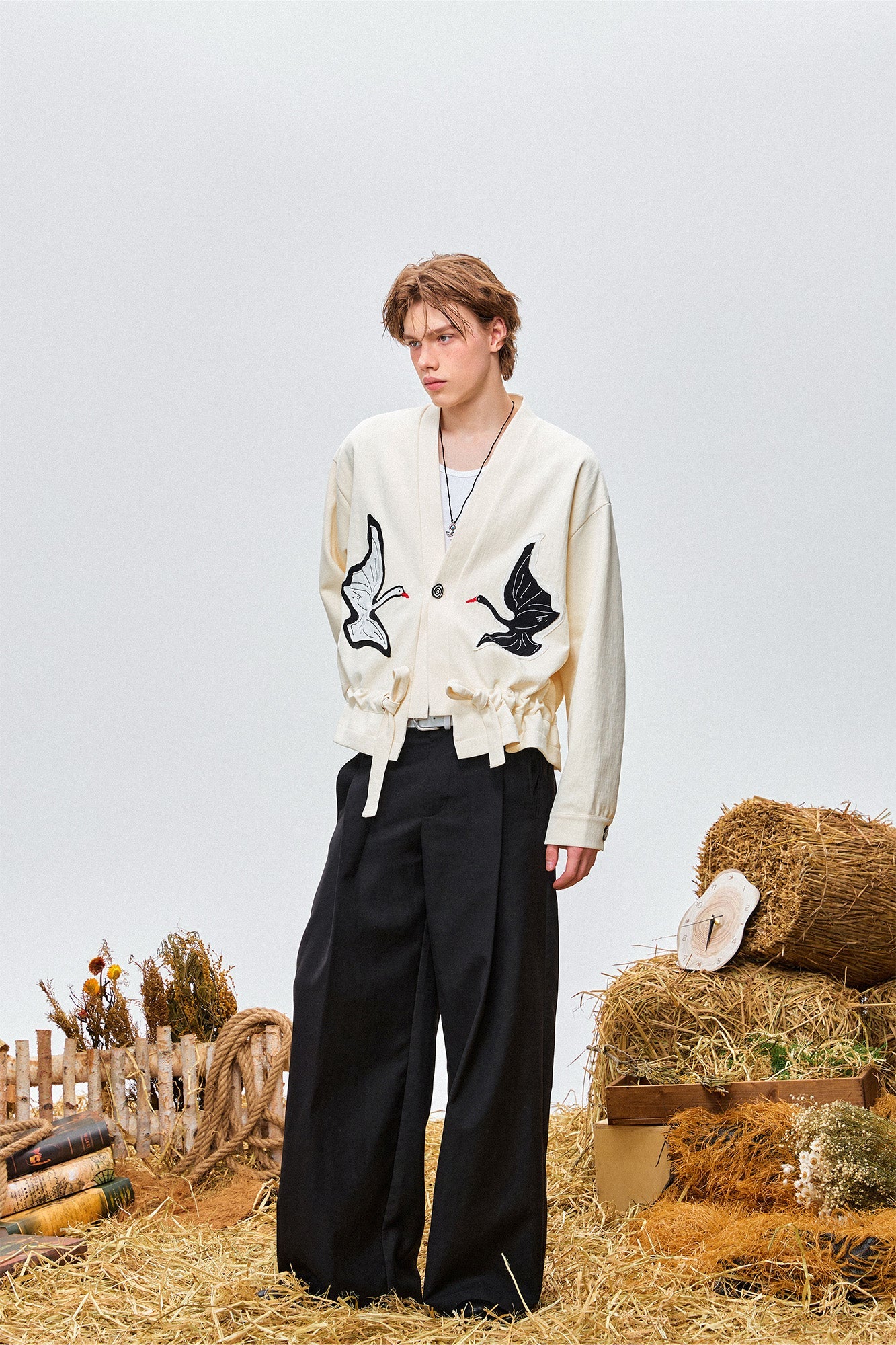 OIPWORD Swan Appliqu¨¦ Drawstring Jacket-Jacket-S-Free Shipping Leatheretro