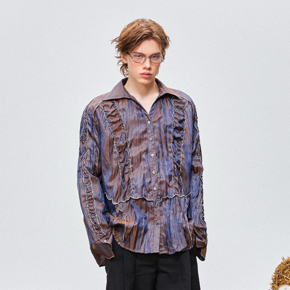 OIPWORD Retro Crinkled Pleated Shirt-Shirt-M-Free Shipping Leatheretro