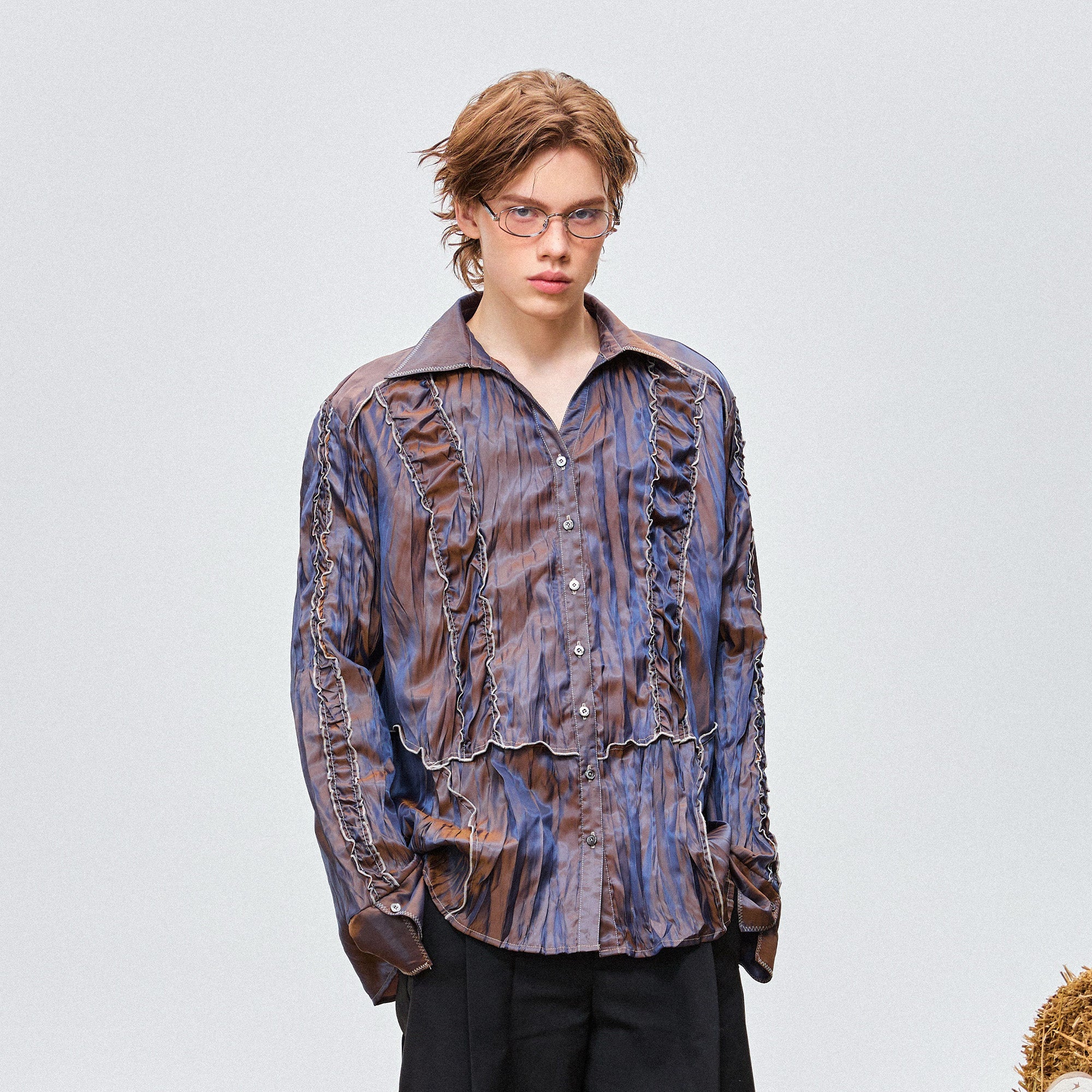 OIPWORD Retro Crinkled Pleated Shirt-Shirt-M-Free Shipping Leatheretro