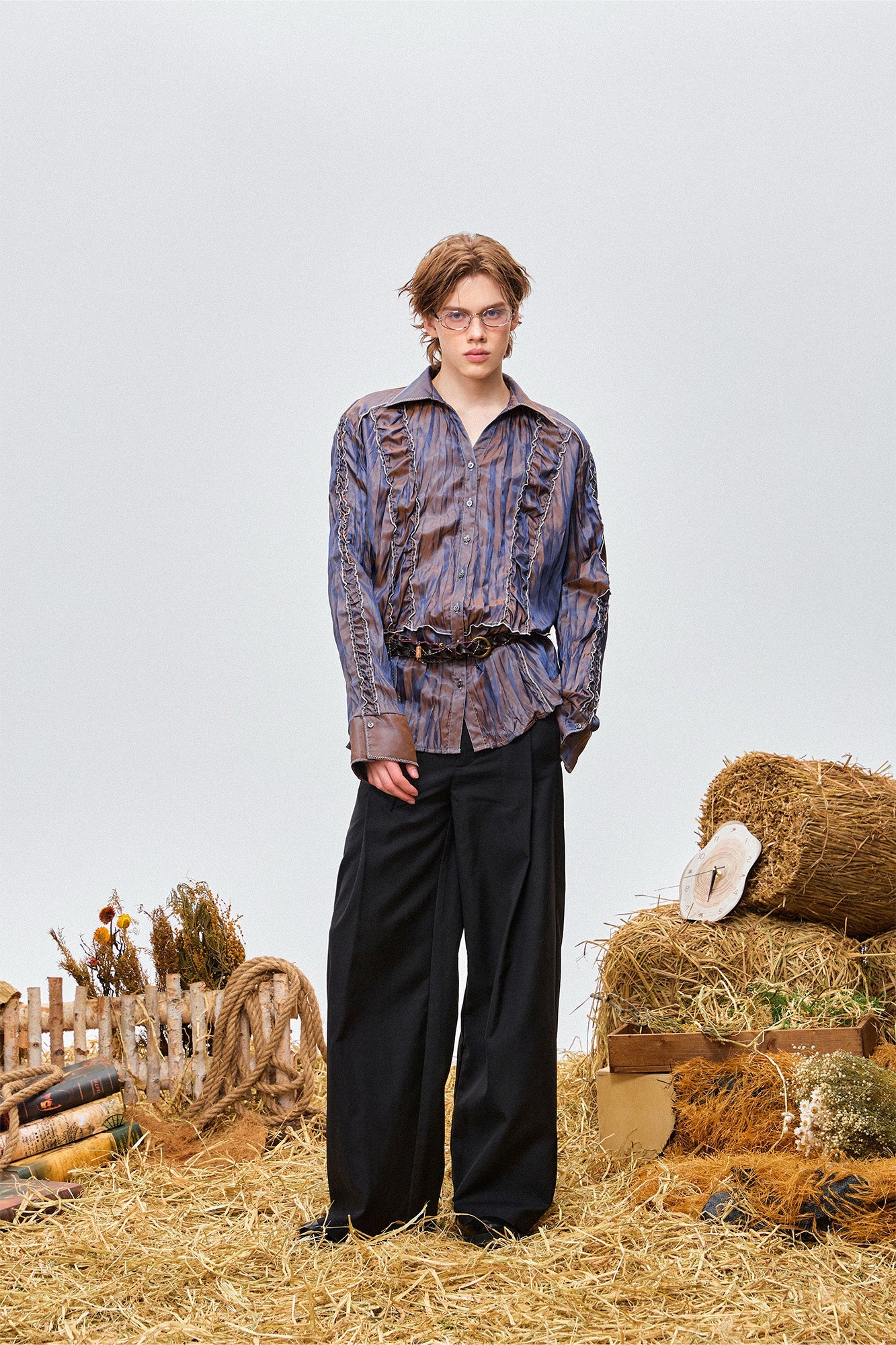 OIPWORD Retro Crinkled Pleated Shirt-Shirt-M-Free Shipping Leatheretro