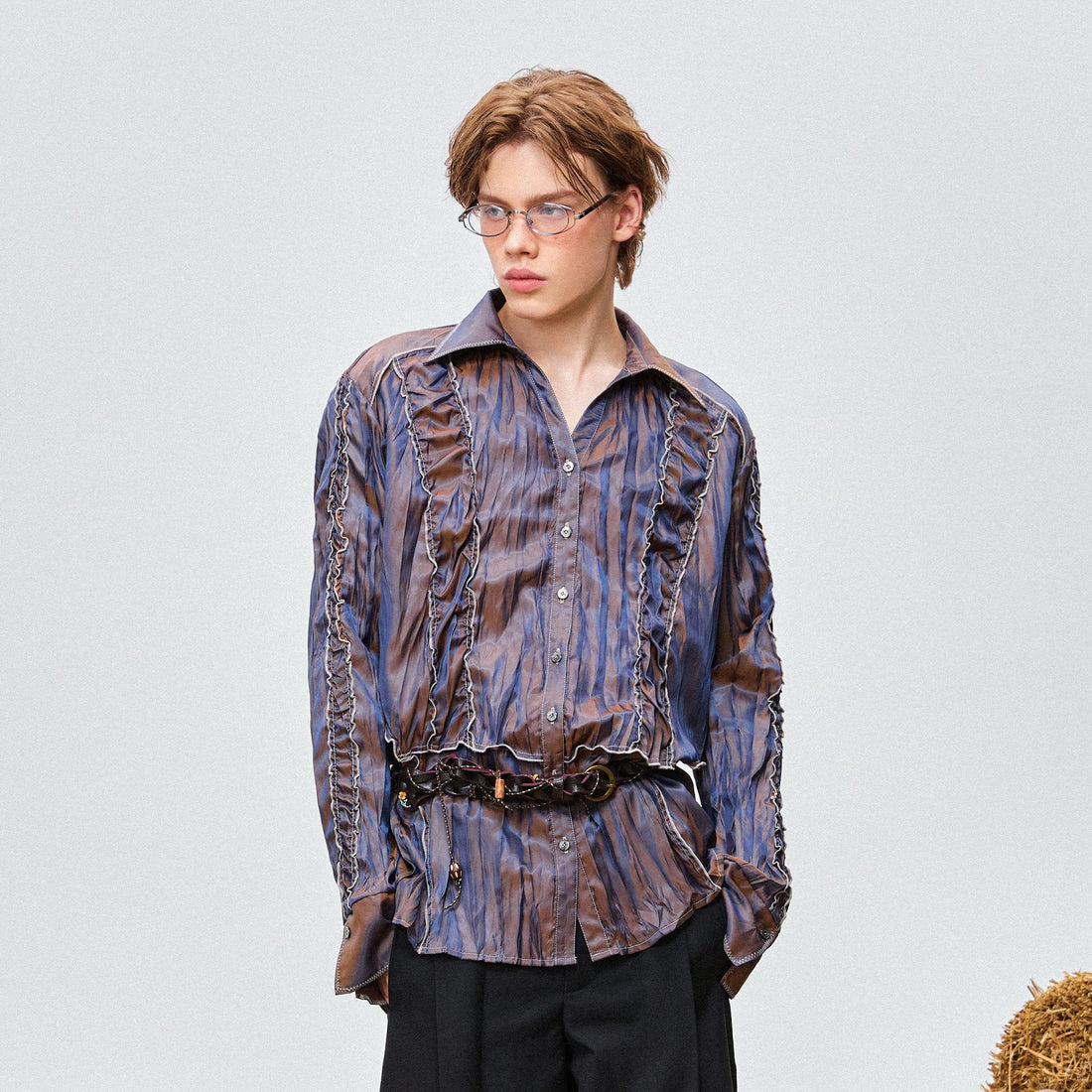 OIPWORD Retro Crinkled Pleated Shirt-Shirt-M-Free Shipping Leatheretro