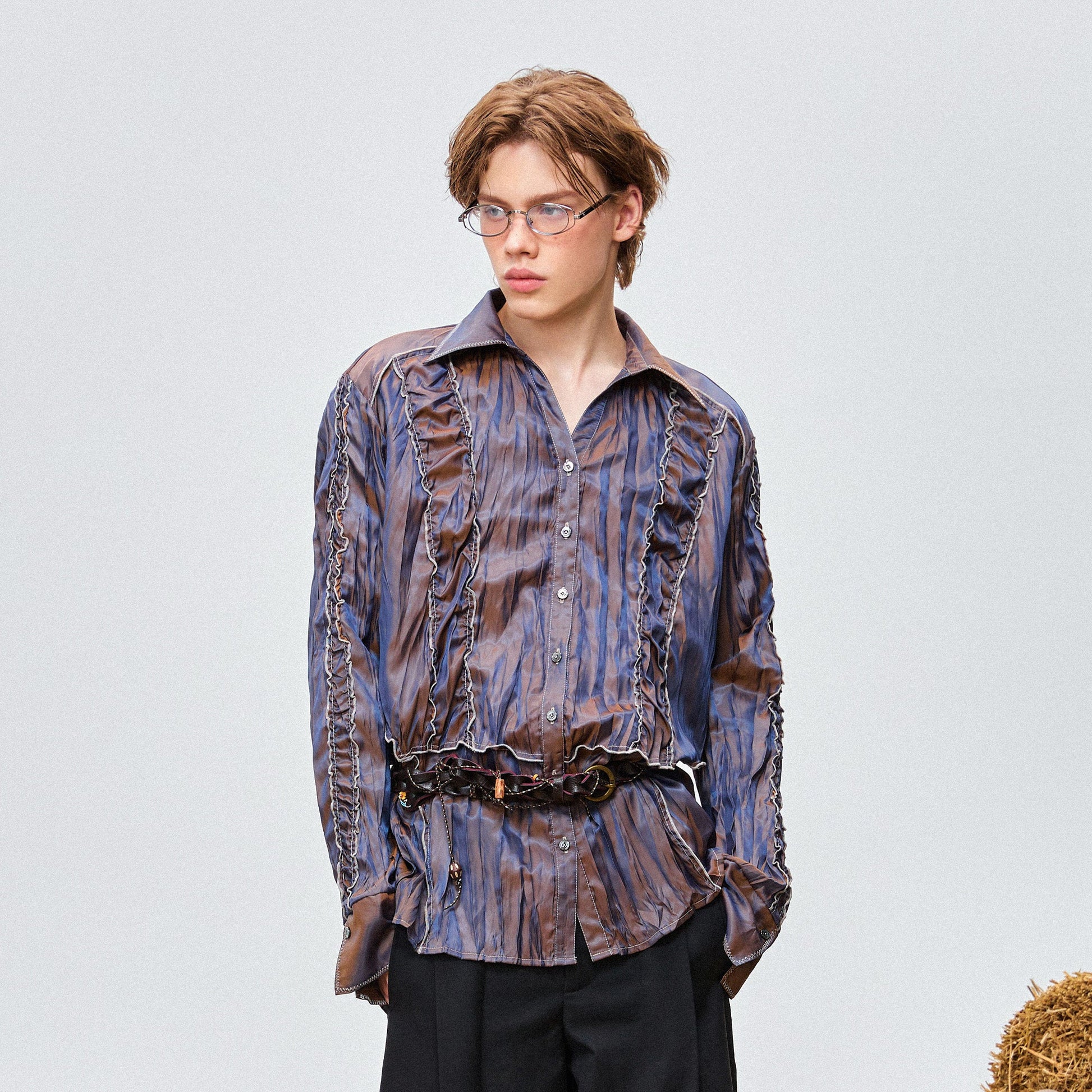 OIPWORD Retro Crinkled Pleated Shirt-Shirt-M-Free Shipping Leatheretro