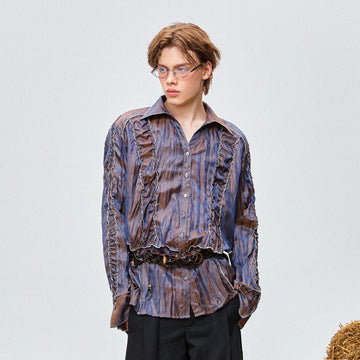 OIPWORD Retro Crinkled Pleated Shirt-Shirt-M-Free Shipping Leatheretro