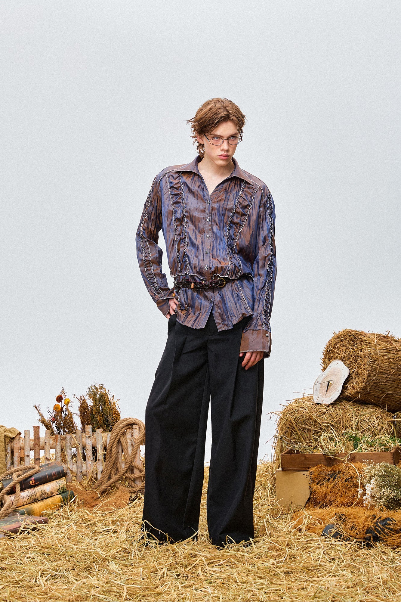 OIPWORD Retro Crinkled Pleated Shirt-Shirt-M-Free Shipping Leatheretro