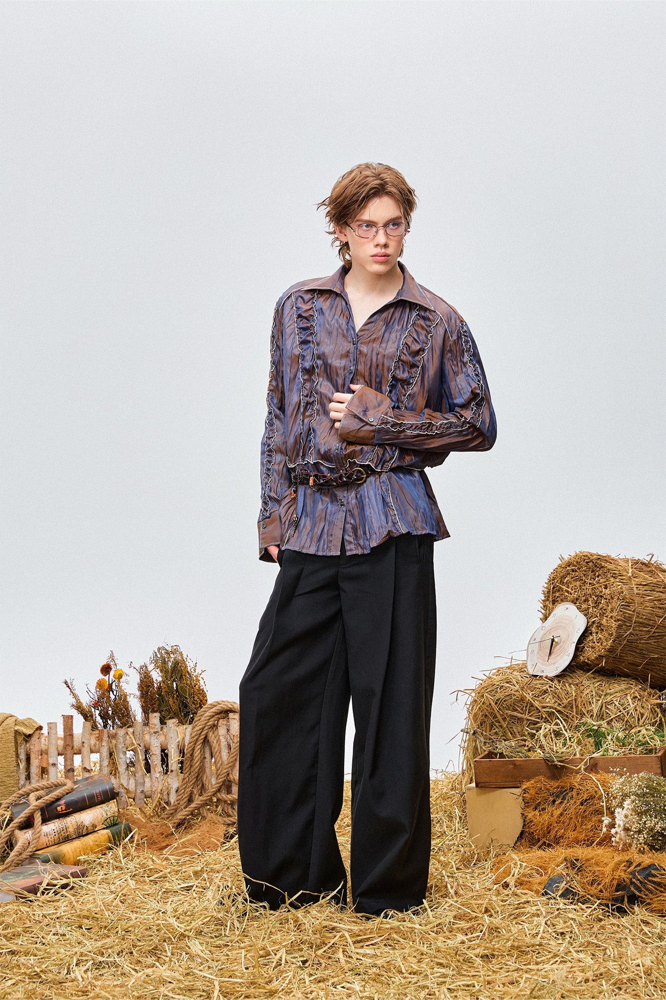 OIPWORD Retro Crinkled Pleated Shirt-Shirt-M-Free Shipping Leatheretro