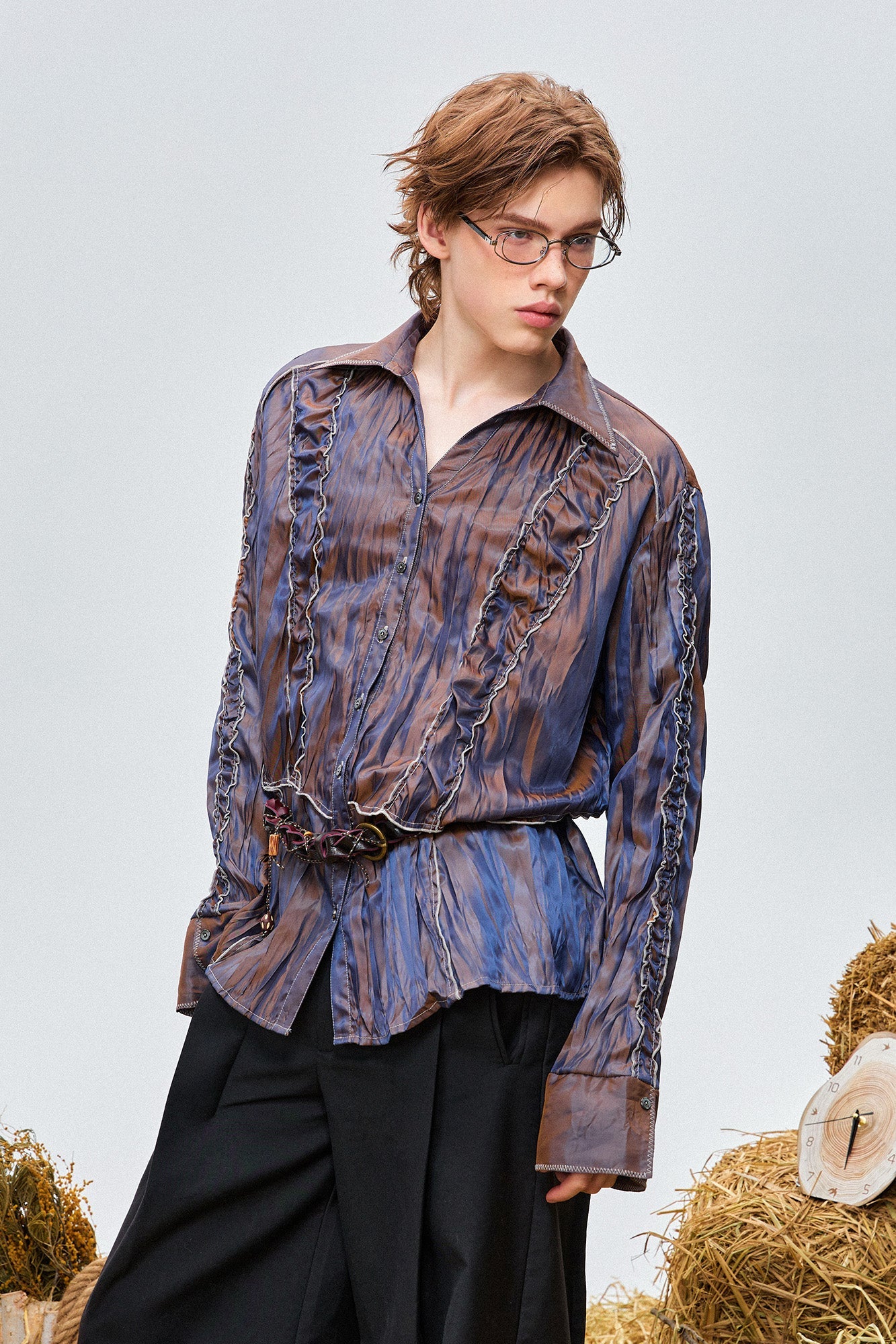OIPWORD Retro Crinkled Pleated Shirt-Shirt-M-Free Shipping Leatheretro
