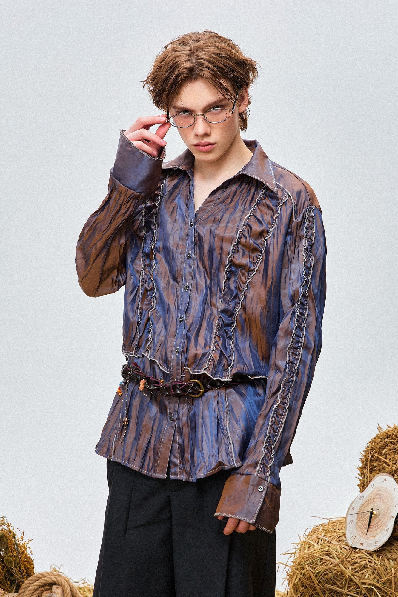 OIPWORD Retro Crinkled Pleated Shirt-Shirt-M-Free Shipping Leatheretro