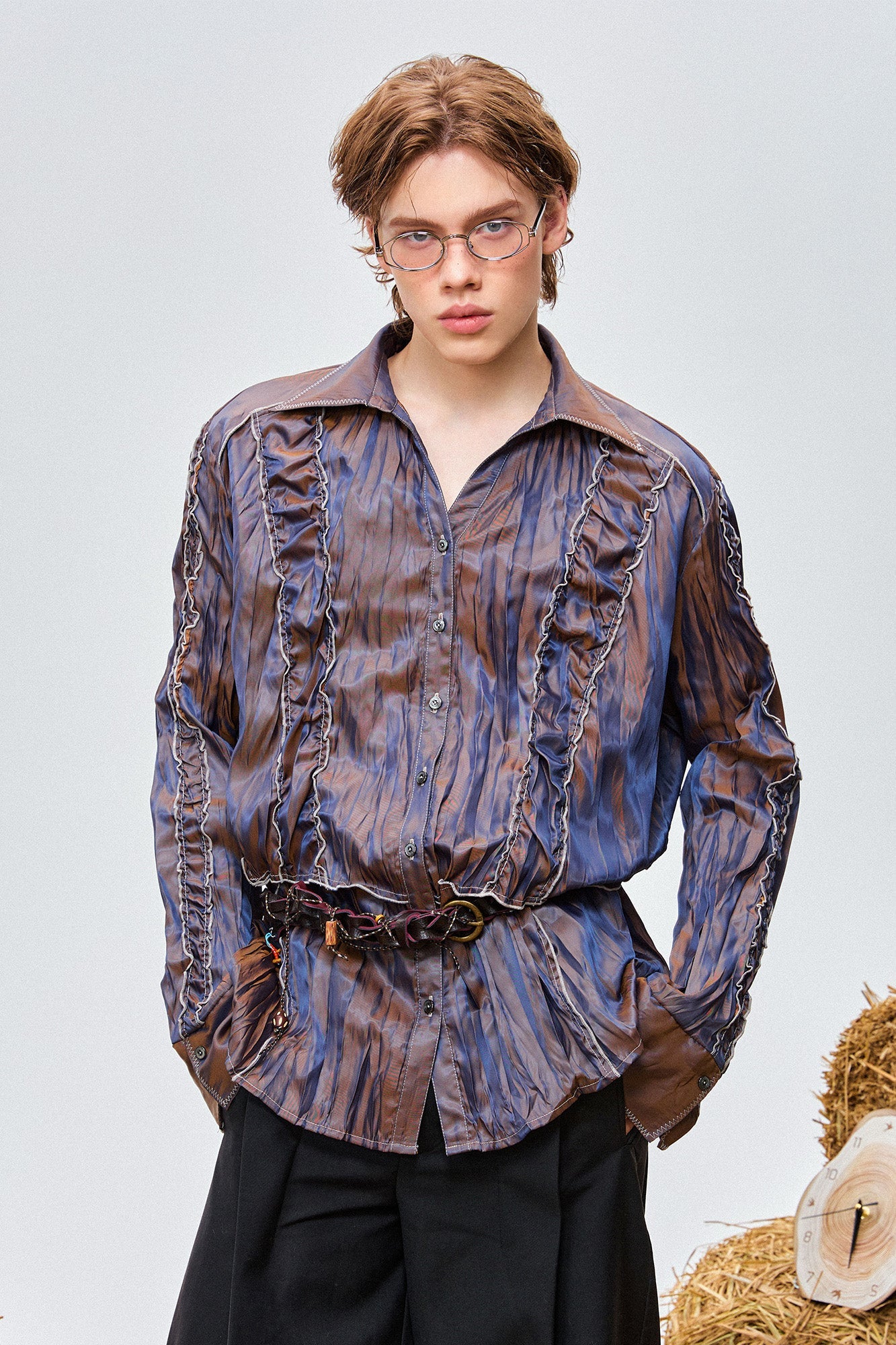 OIPWORD Retro Crinkled Pleated Shirt-Shirt-M-Free Shipping Leatheretro