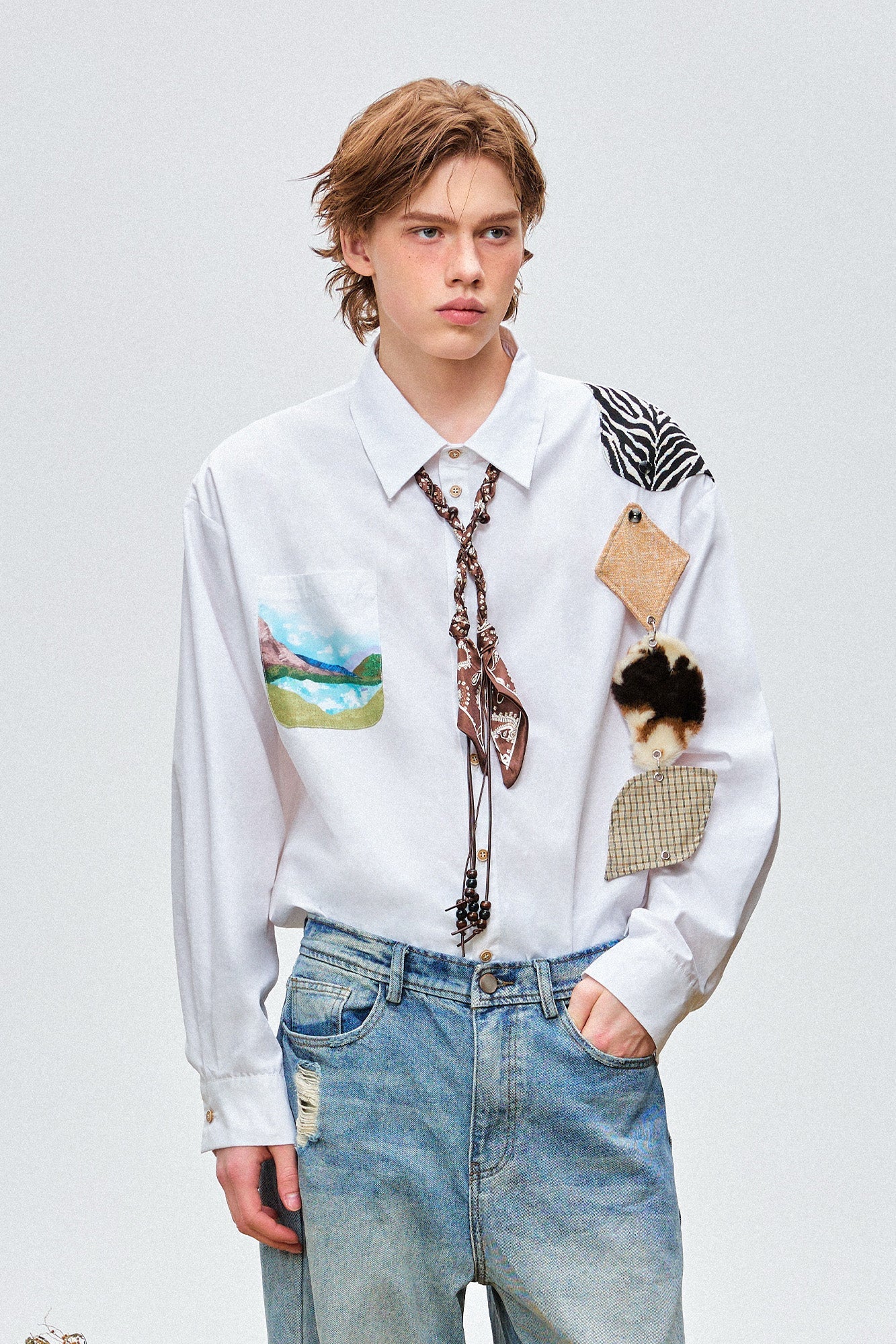 OIPWORD Detachable Patchwork Long-Sleeve Shirt-Shirt-S-Free Shipping Leatheretro
