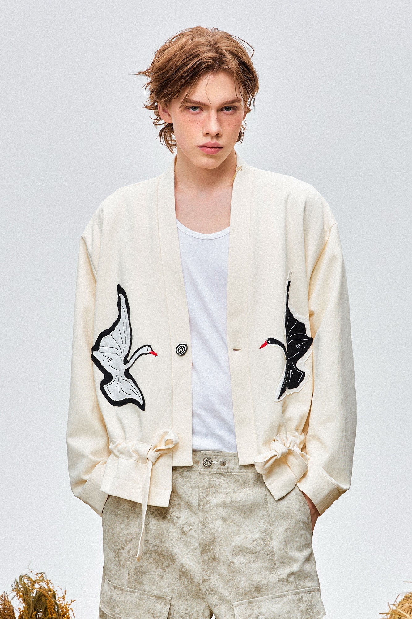 OIPWORD Swan Appliqu¨¦ Drawstring Jacket-Jacket-S-Free Shipping Leatheretro