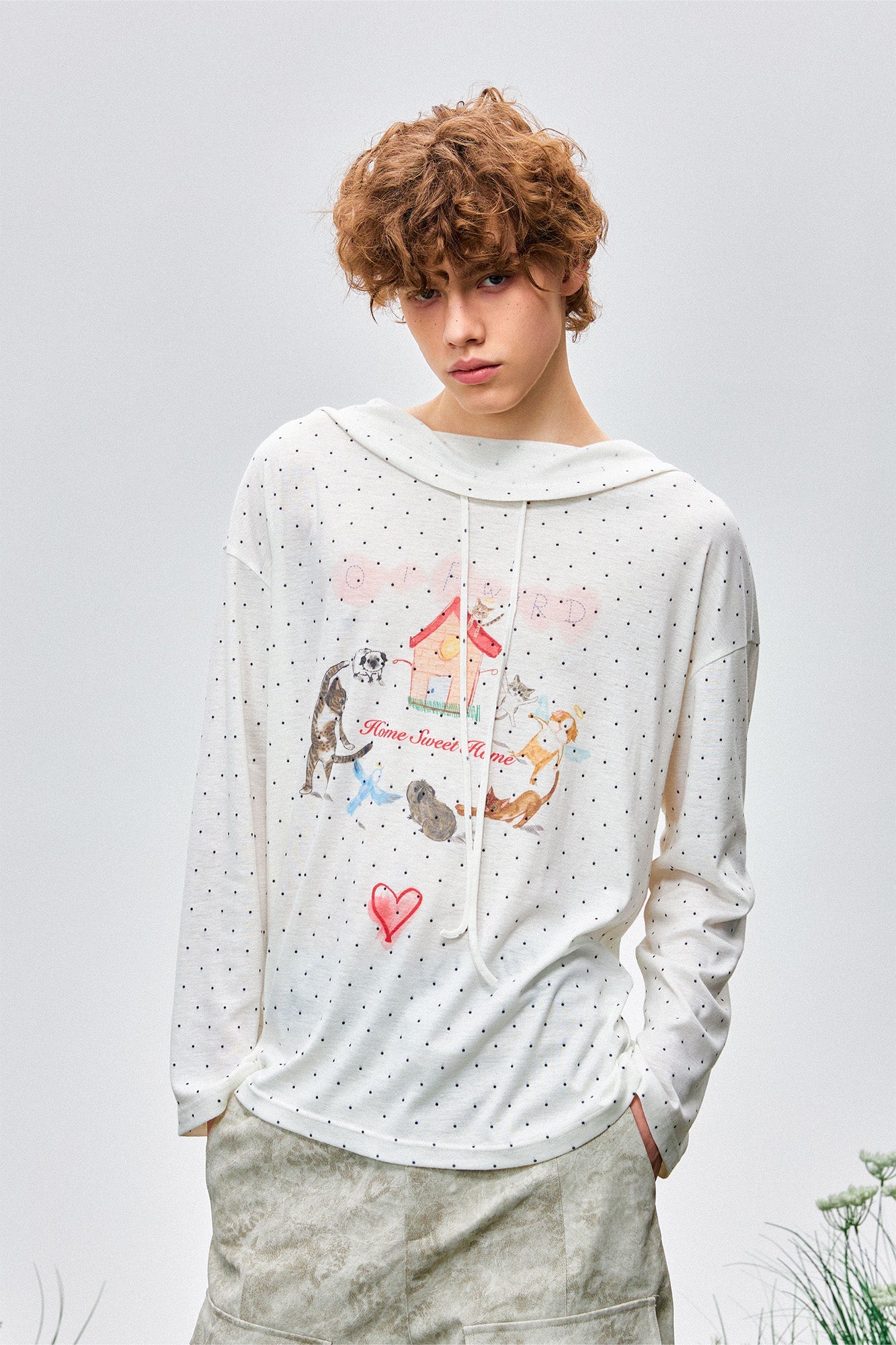 OIPWORD Polka Dot Graphic Hooded Long-Sleeve Tee-Jacket-S-Free Shipping Leatheretro