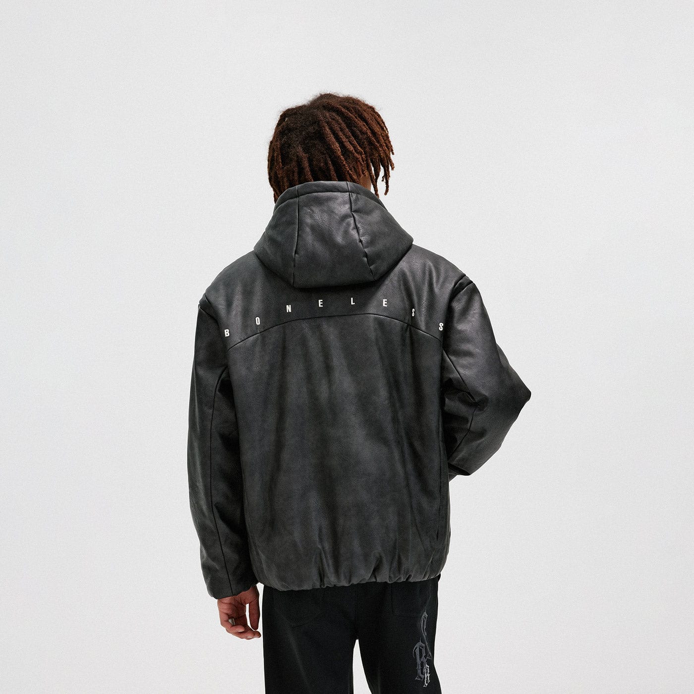 BONELESS Spliced Faux Leather Cotton Padded Jacket-Jacket-S-Black-Free Shipping Leatheretro