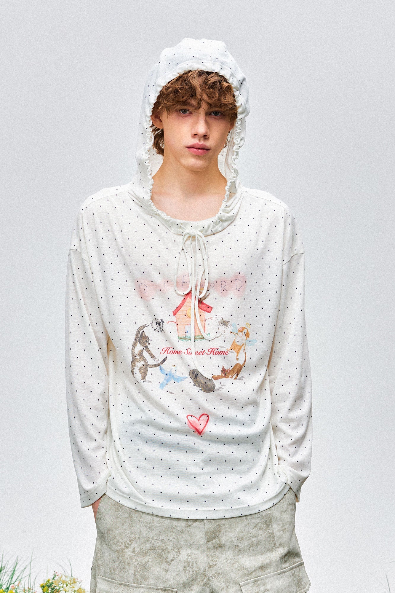 OIPWORD Polka Dot Graphic Hooded Long-Sleeve Tee-Jacket-S-Free Shipping Leatheretro