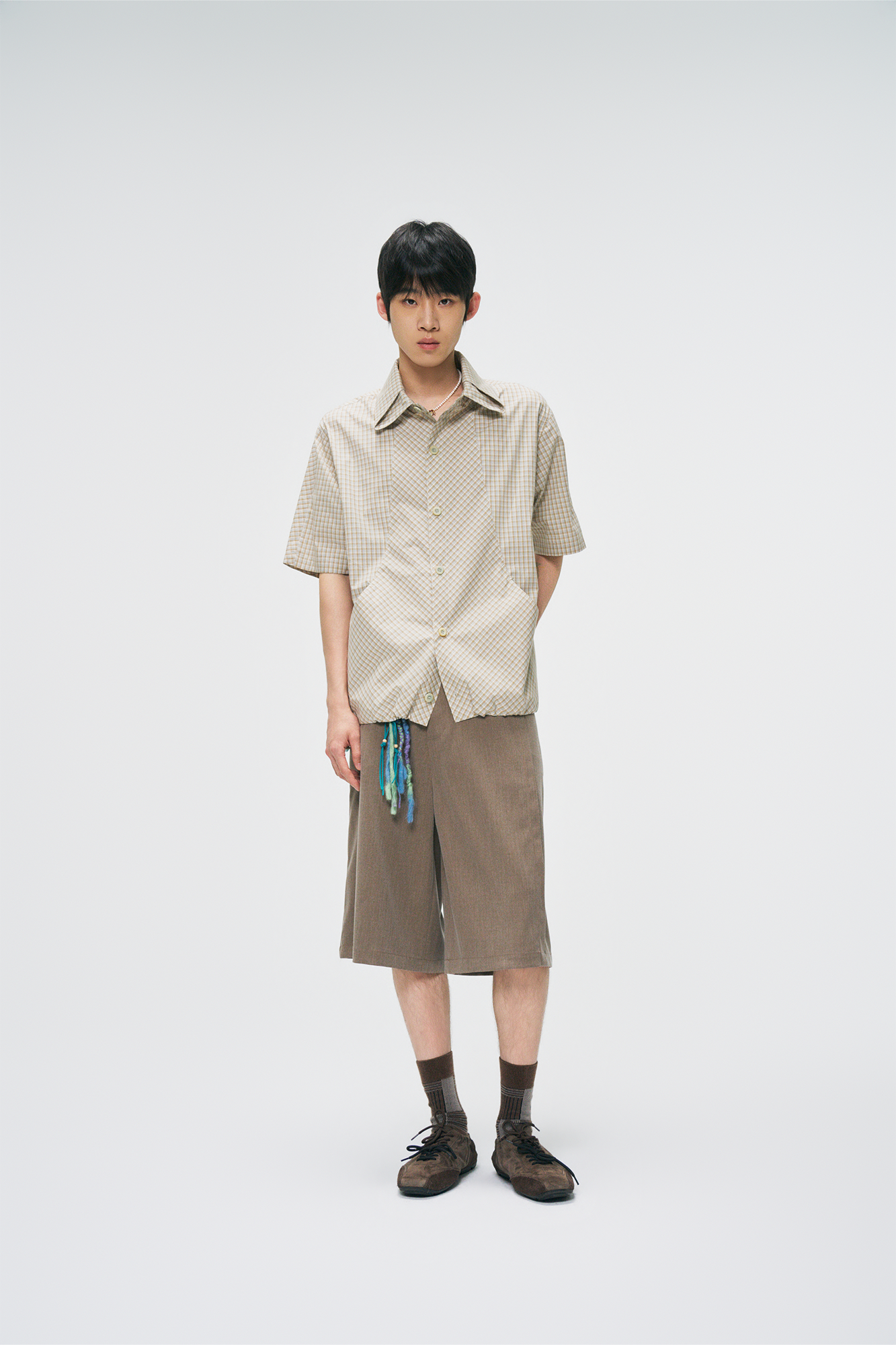 GONGHE REPUB Check Adjustable Hem Half Shirt-Half shirt-S-Free Shipping Leatheretro