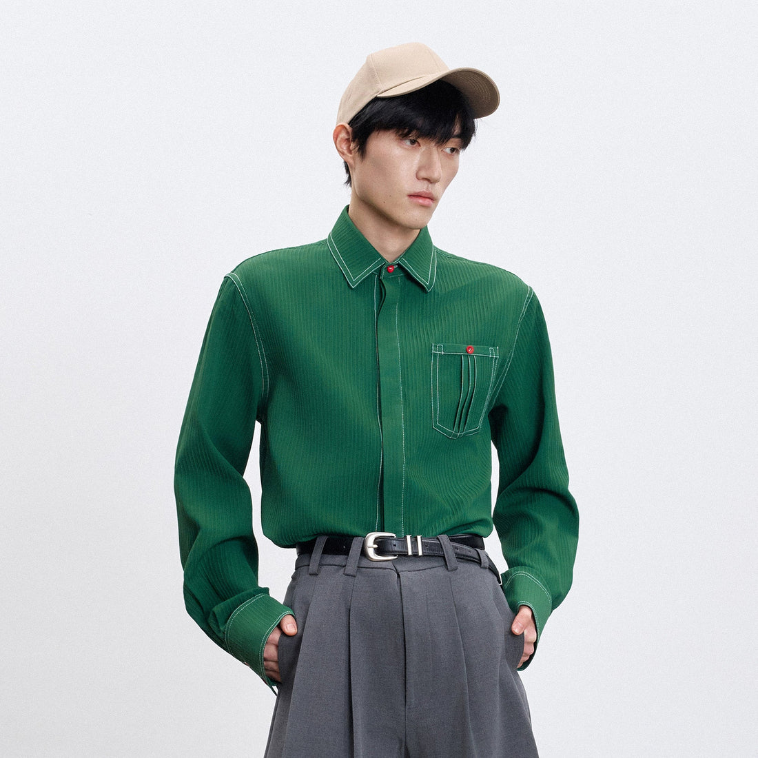 TUIMU Essential Contrast-Stitch Shirt-Shirt-S (Preorder)-Long-Free Shipping Leatheretro