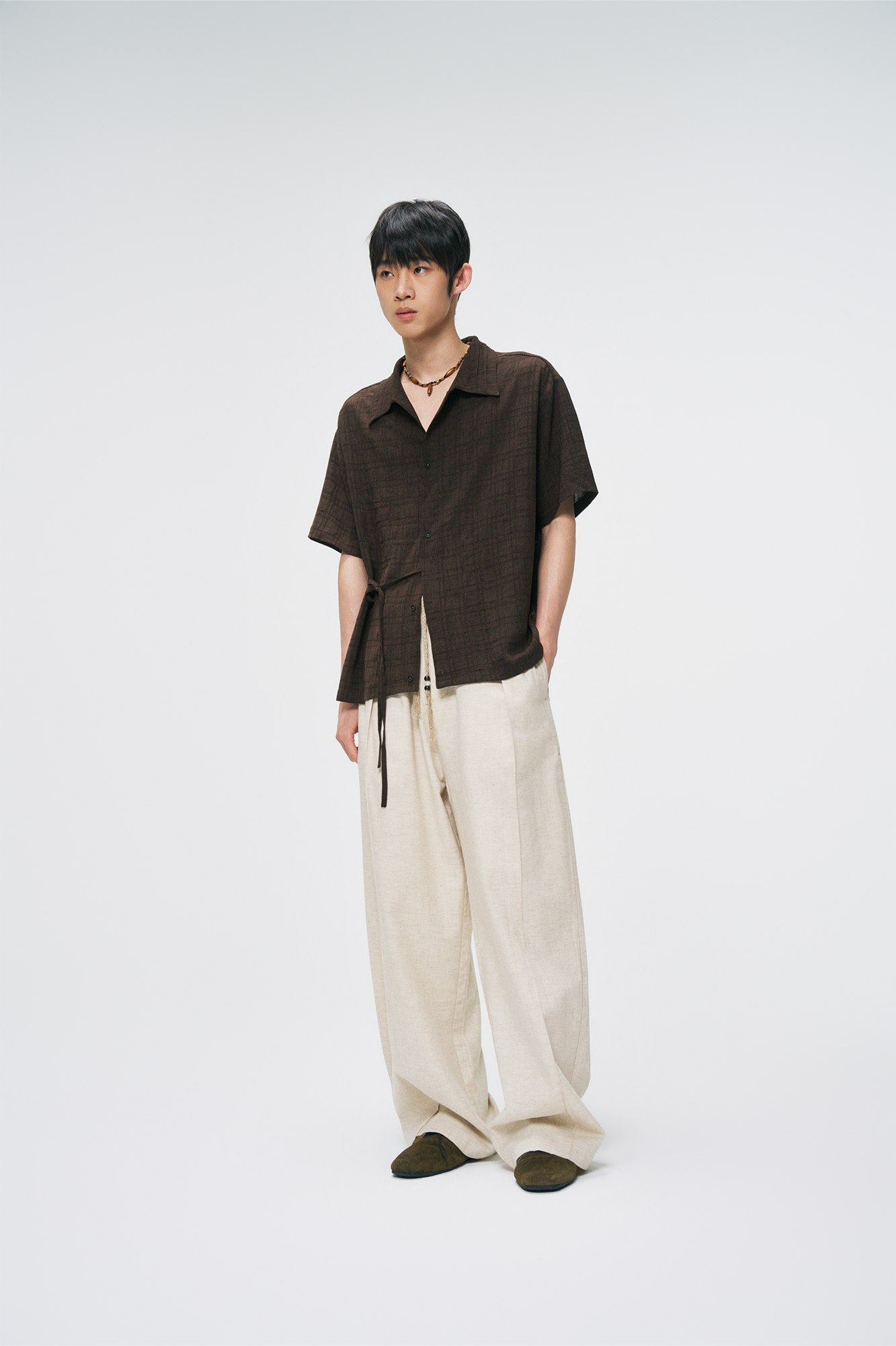 GONGHE REPUB Side-Tie Draped Half Shirt-Half shirt-S-Free Shipping Leatheretro
