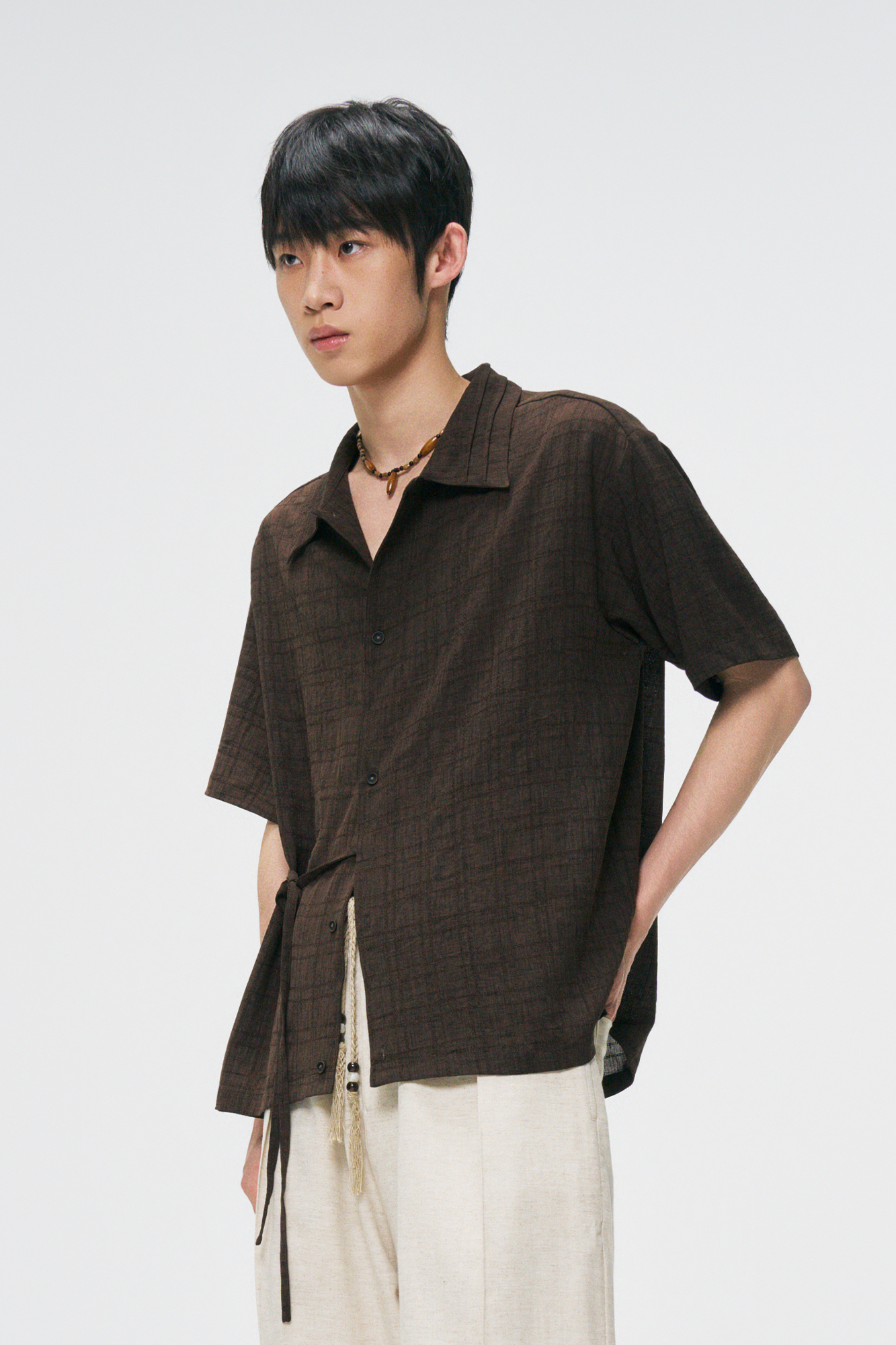 GONGHE REPUB Side-Tie Draped Half Shirt-Half shirt-S-Free Shipping Leatheretro