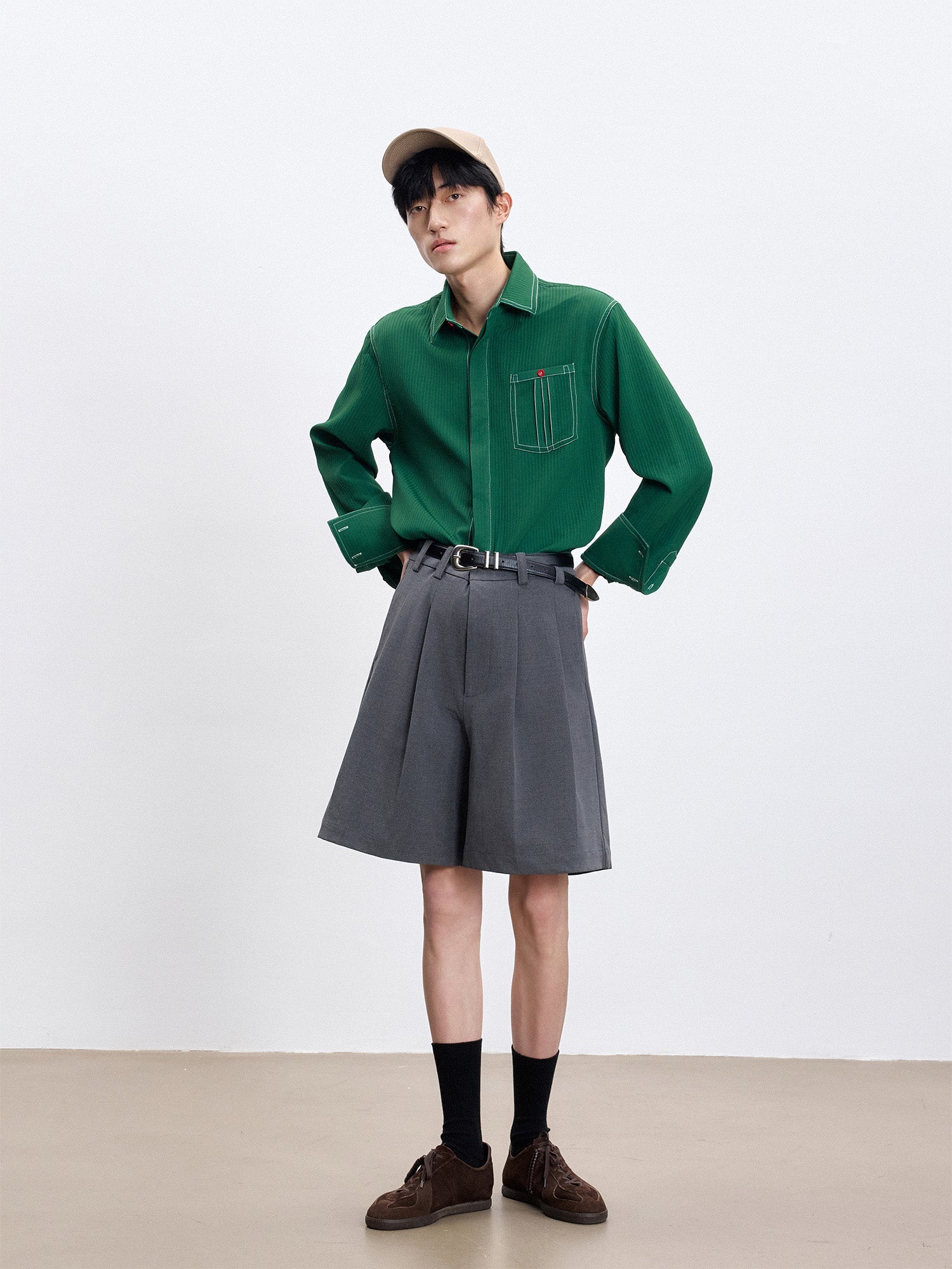 TUIMU Essential Contrast-Stitch Shirt-Shirt-S (Preorder)-Long-Free Shipping Leatheretro