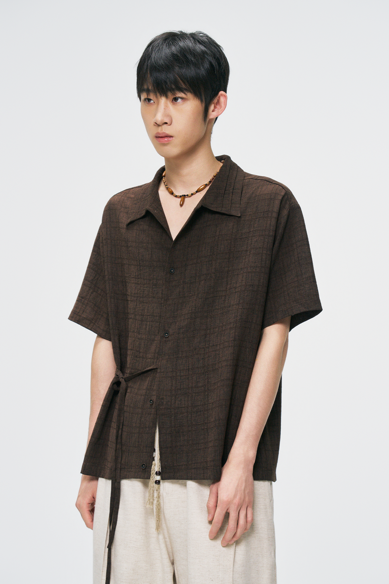 GONGHE REPUB Side-Tie Draped Half Shirt-Half shirt-S-Free Shipping Leatheretro