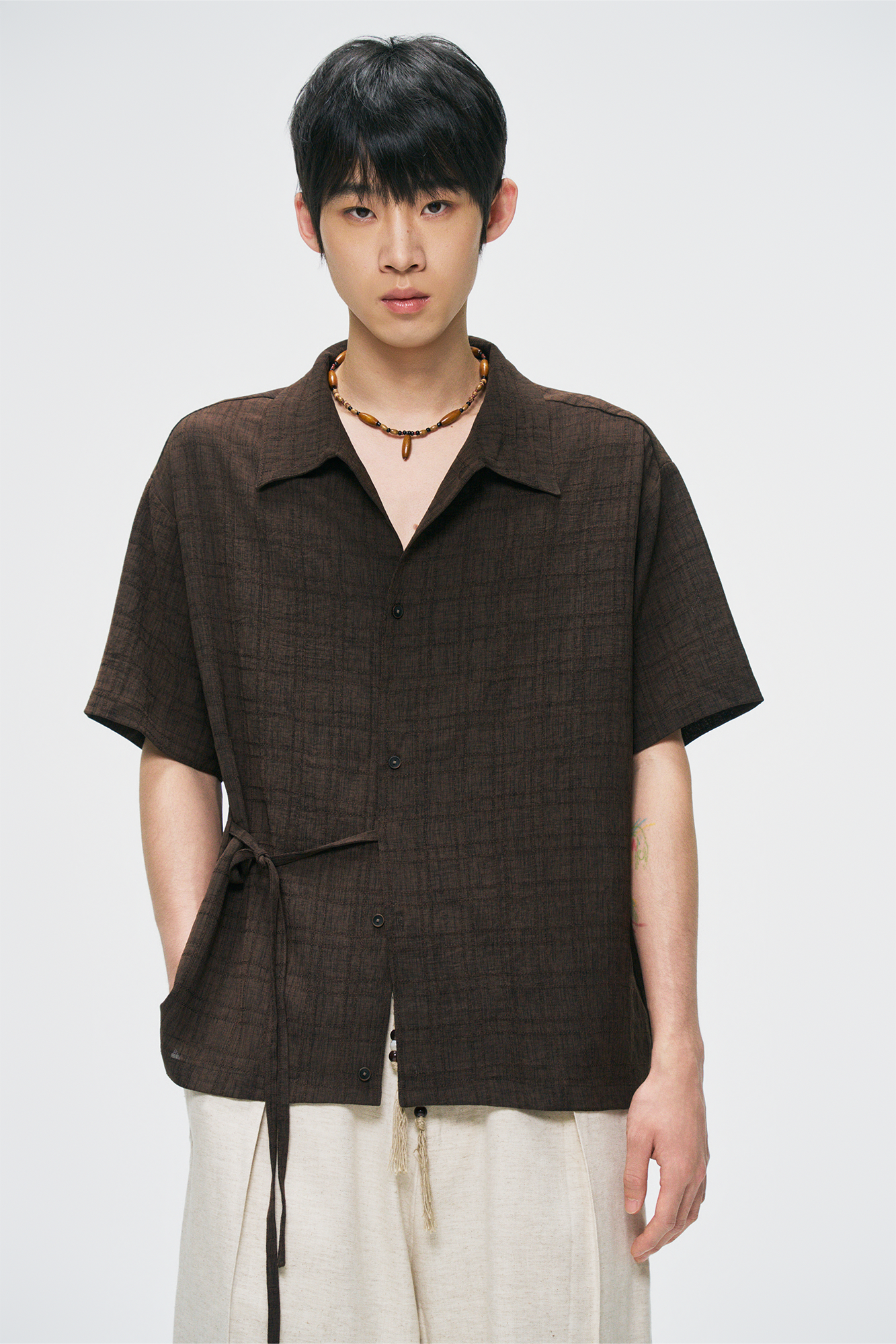 GONGHE REPUB Side-Tie Draped Half Shirt-Half shirt-S-Free Shipping Leatheretro