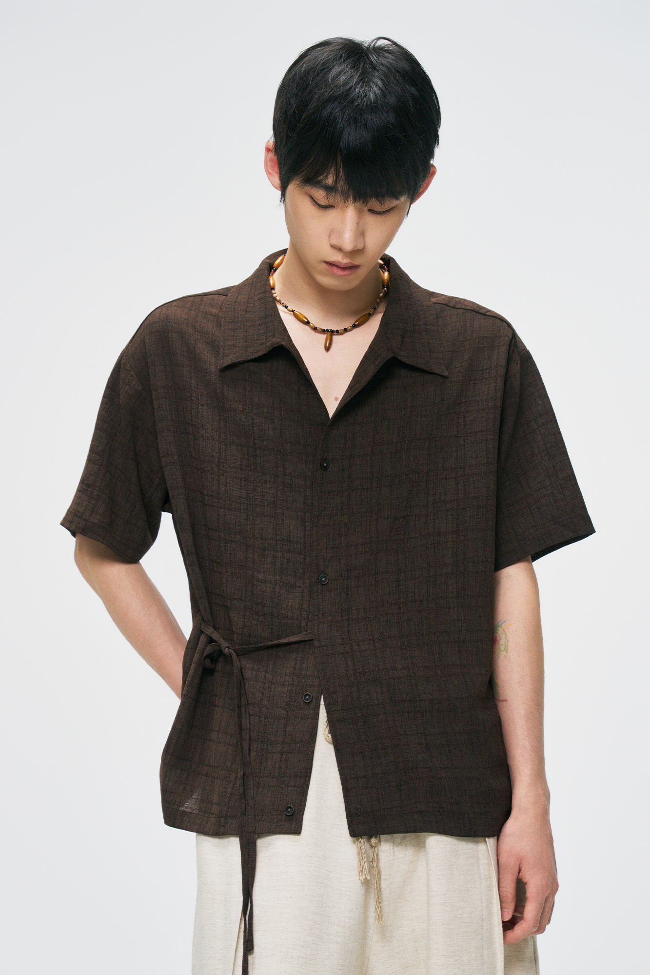 GONGHE REPUB Side-Tie Draped Half Shirt-Half shirt-S-Free Shipping Leatheretro