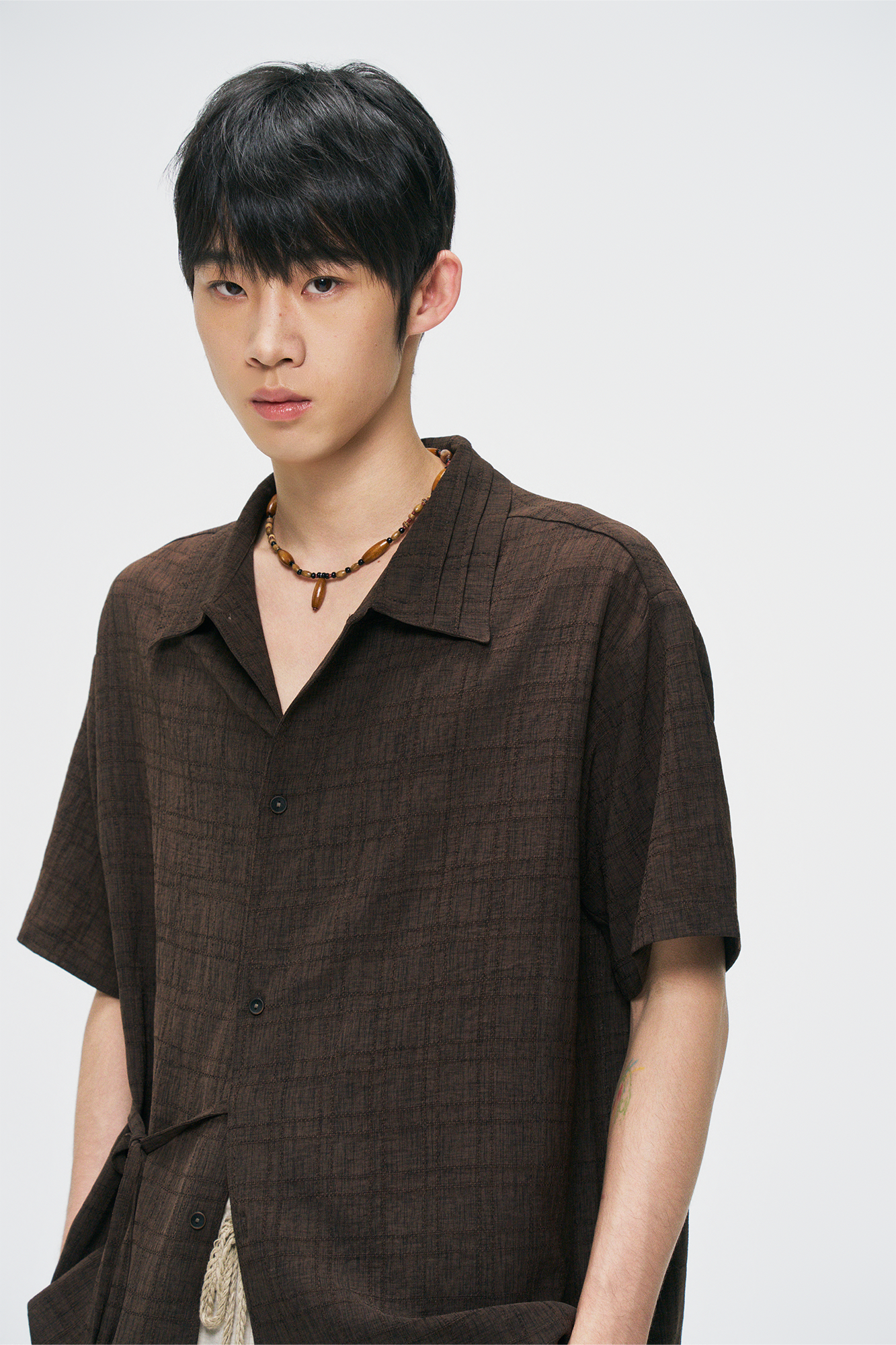 GONGHE REPUB Side-Tie Draped Half Shirt-Half shirt-S-Free Shipping Leatheretro