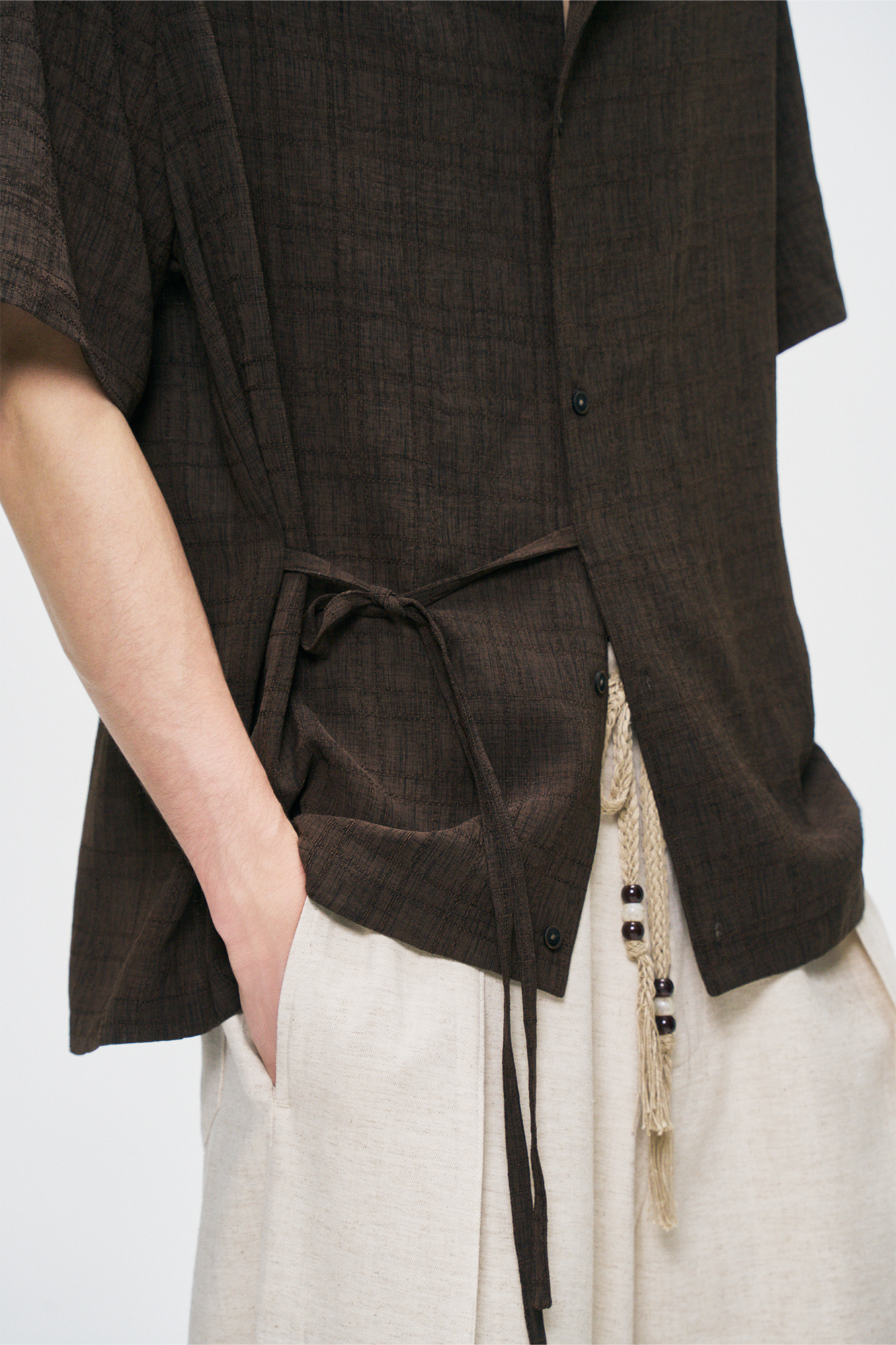 GONGHE REPUB Side-Tie Draped Half Shirt-Half shirt-S-Free Shipping Leatheretro