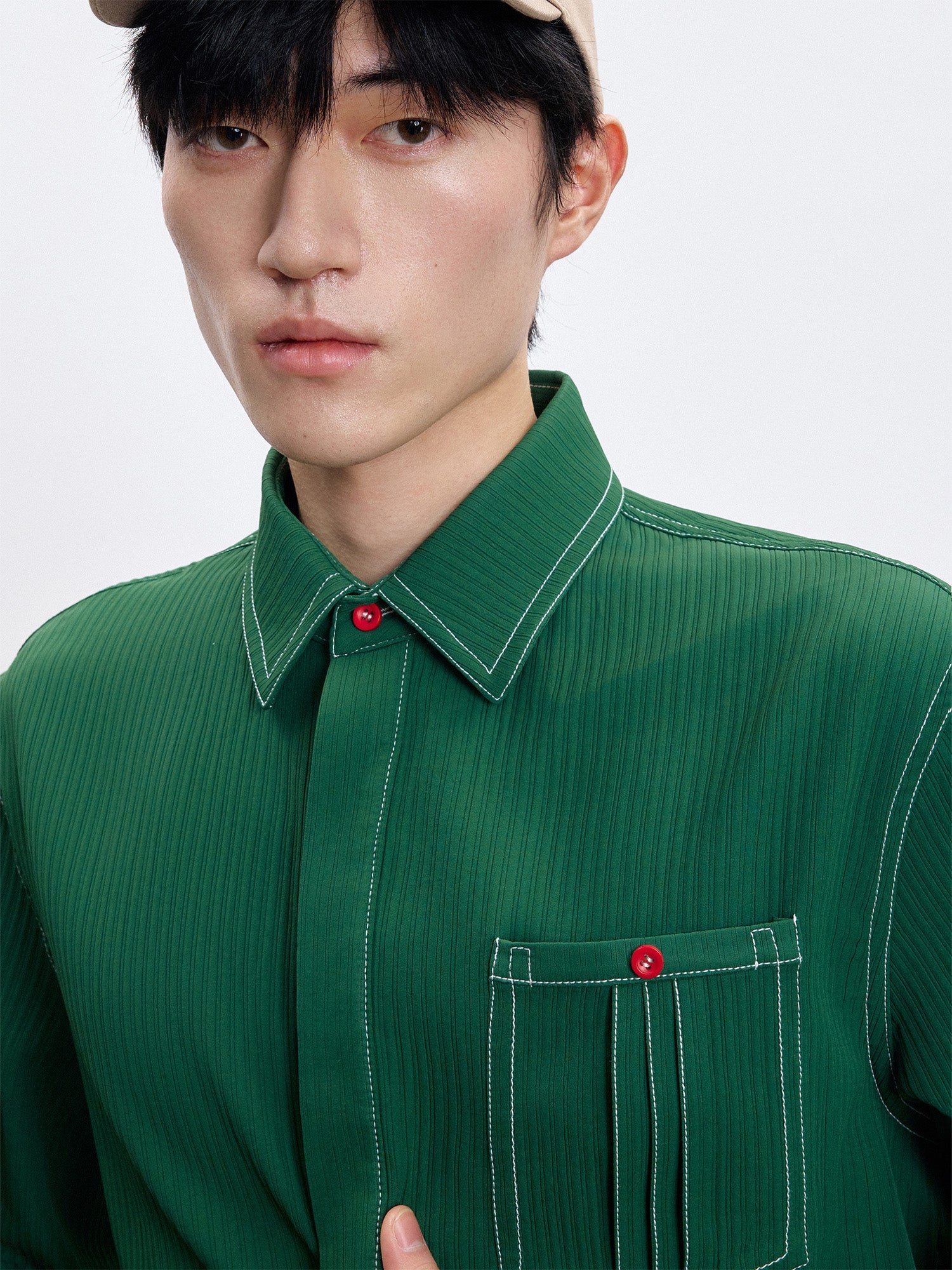 TUIMU Essential Contrast-Stitch Shirt-Shirt-S (Preorder)-Long-Free Shipping Leatheretro